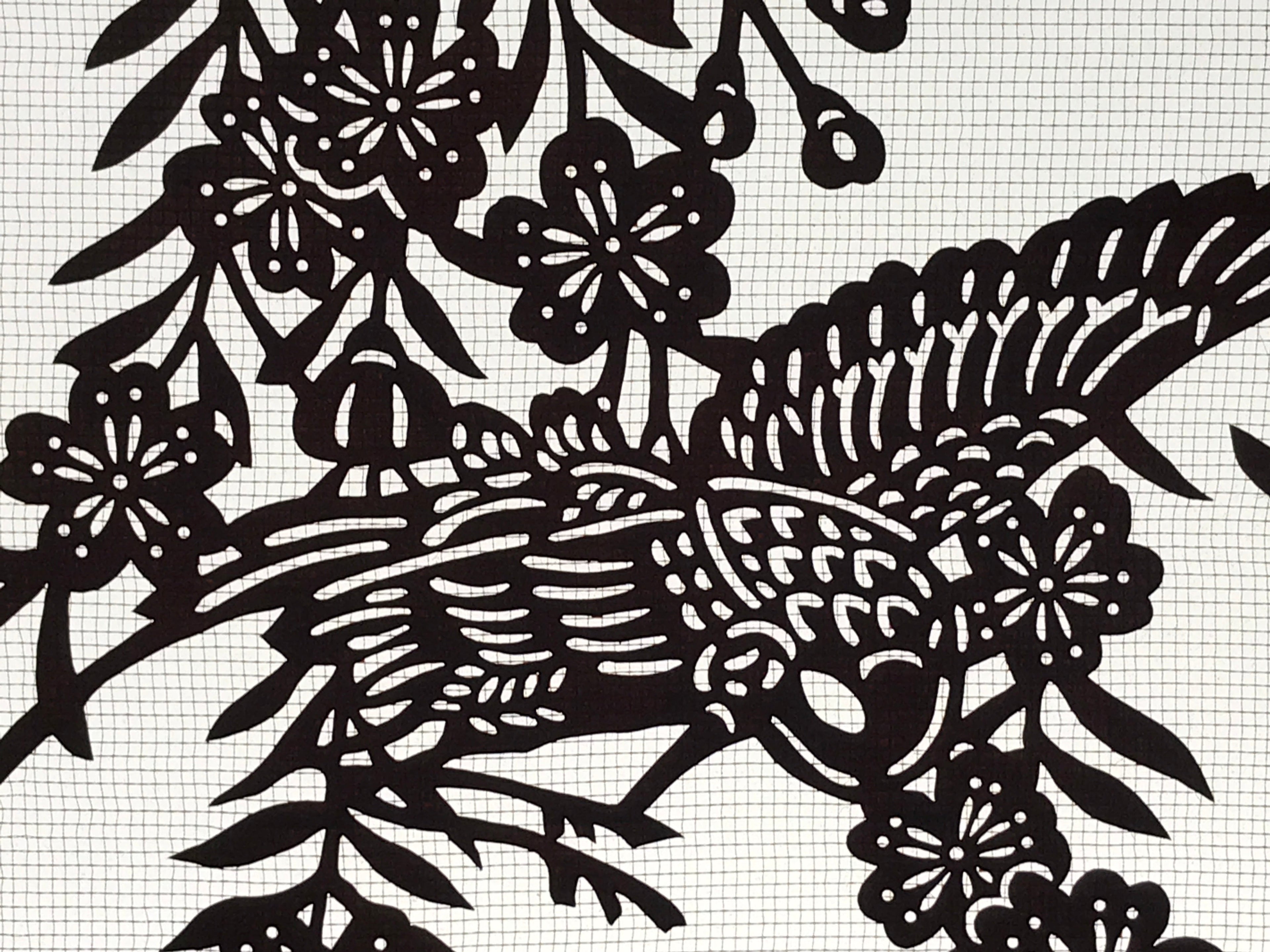 Antique Japanese Katagami Kimono Paper Stencil Cherry Blossoms Pine Bird 4Y465