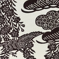 Antique Japanese Katagami Kimono Paper Stencil Cherry Blossoms Pine Bird 4Y465