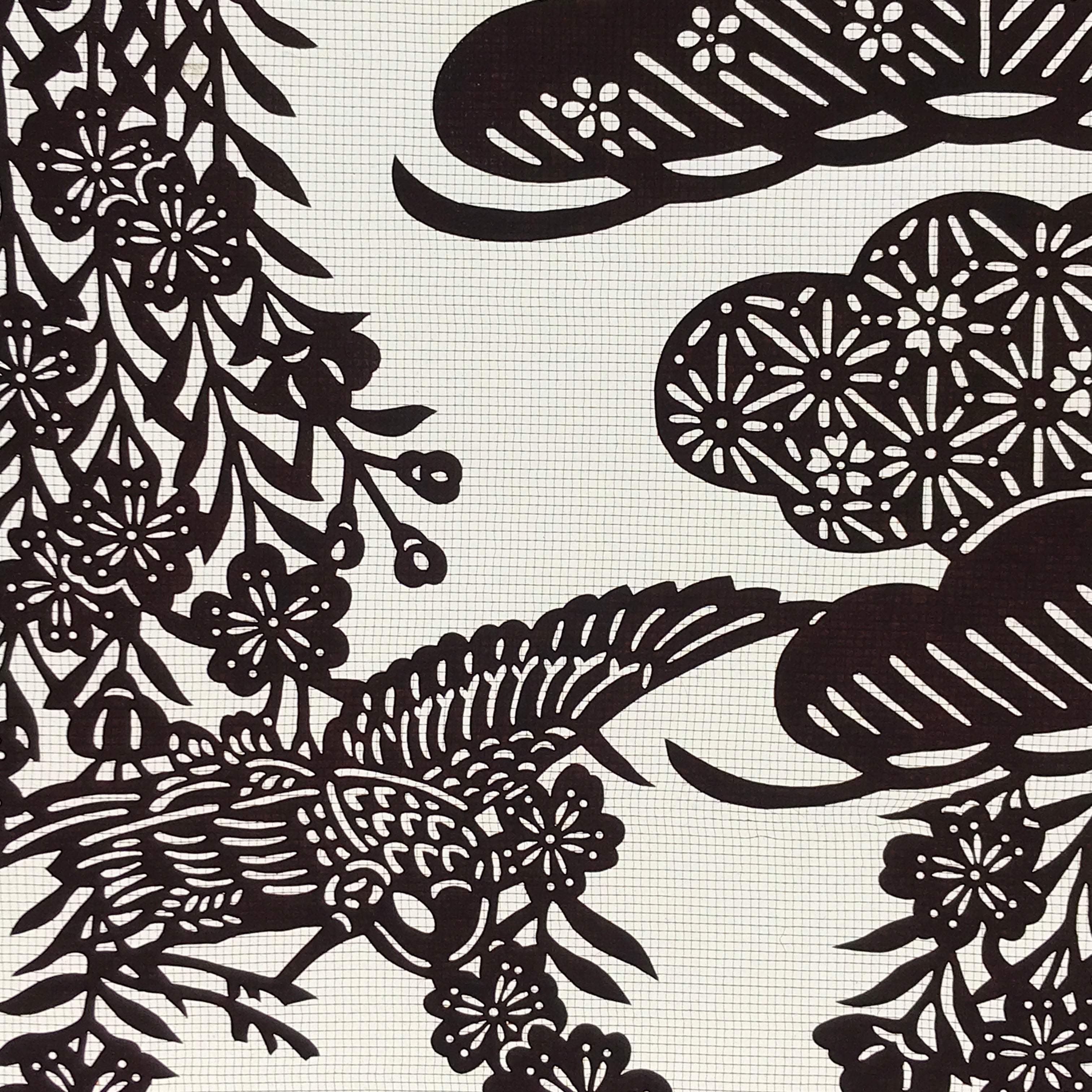 Antique Japanese Katagami Kimono Paper Stencil Cherry Blossoms Pine Bird 4Y465