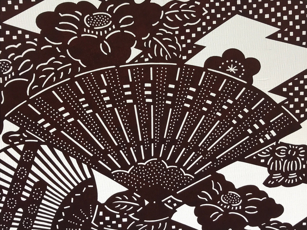 Antique Japanese Katagami Kimono Paper Stencil Folding Fan Uchiwa Flower 4Y490