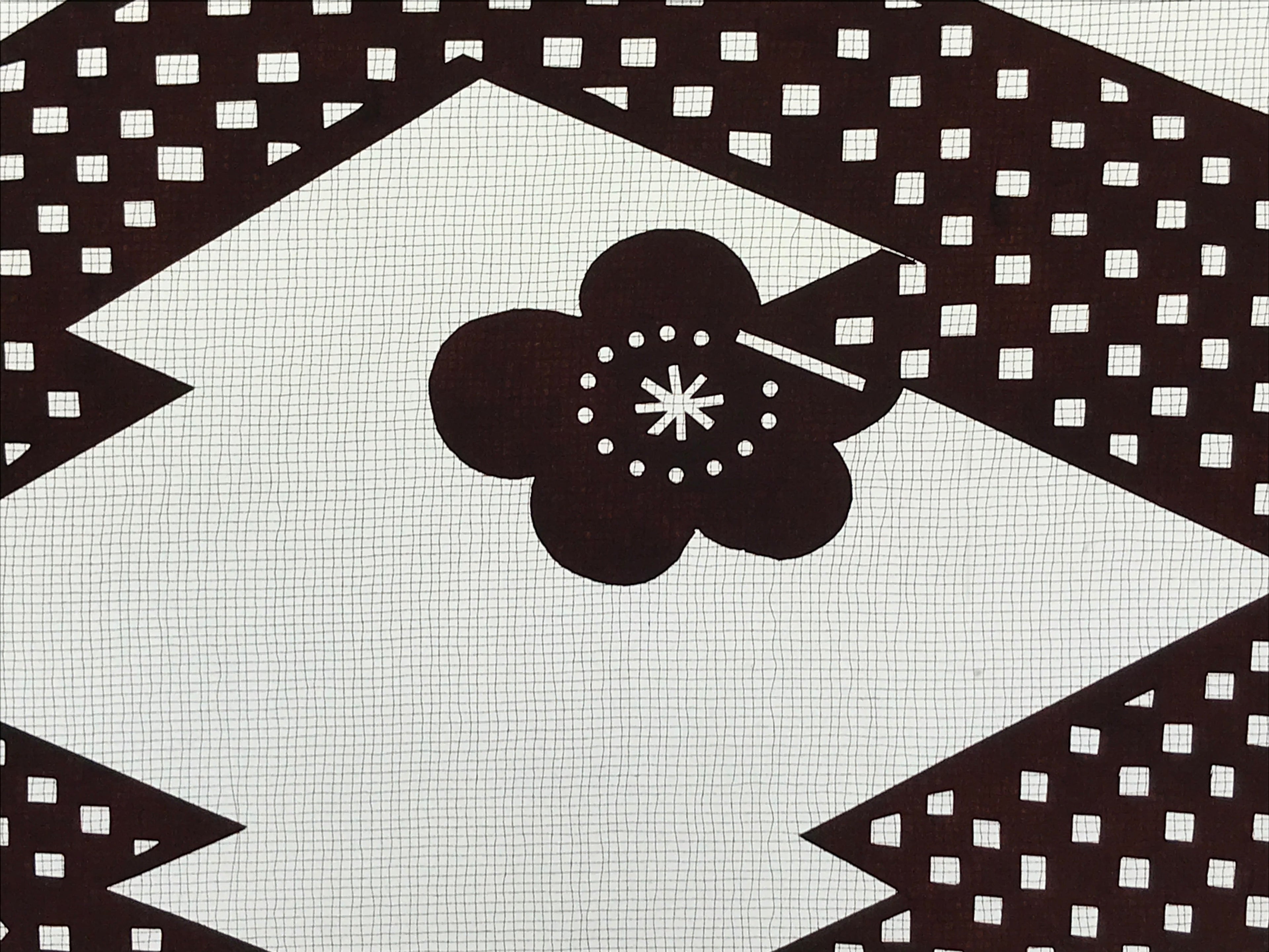 Antique Japanese Katagami Kimono Paper Stencil Folding Fan Uchiwa Flower 4Y490