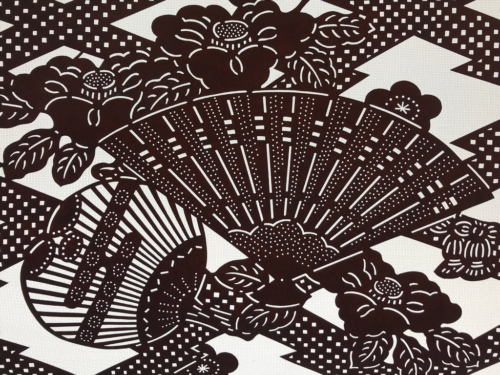 Antique Japanese Katagami Kimono Paper Stencil Folding Fan Uchiwa Flower 4Y490
