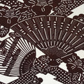 Antique Japanese Katagami Kimono Paper Stencil Folding Fan Uchiwa Flower 4Y490