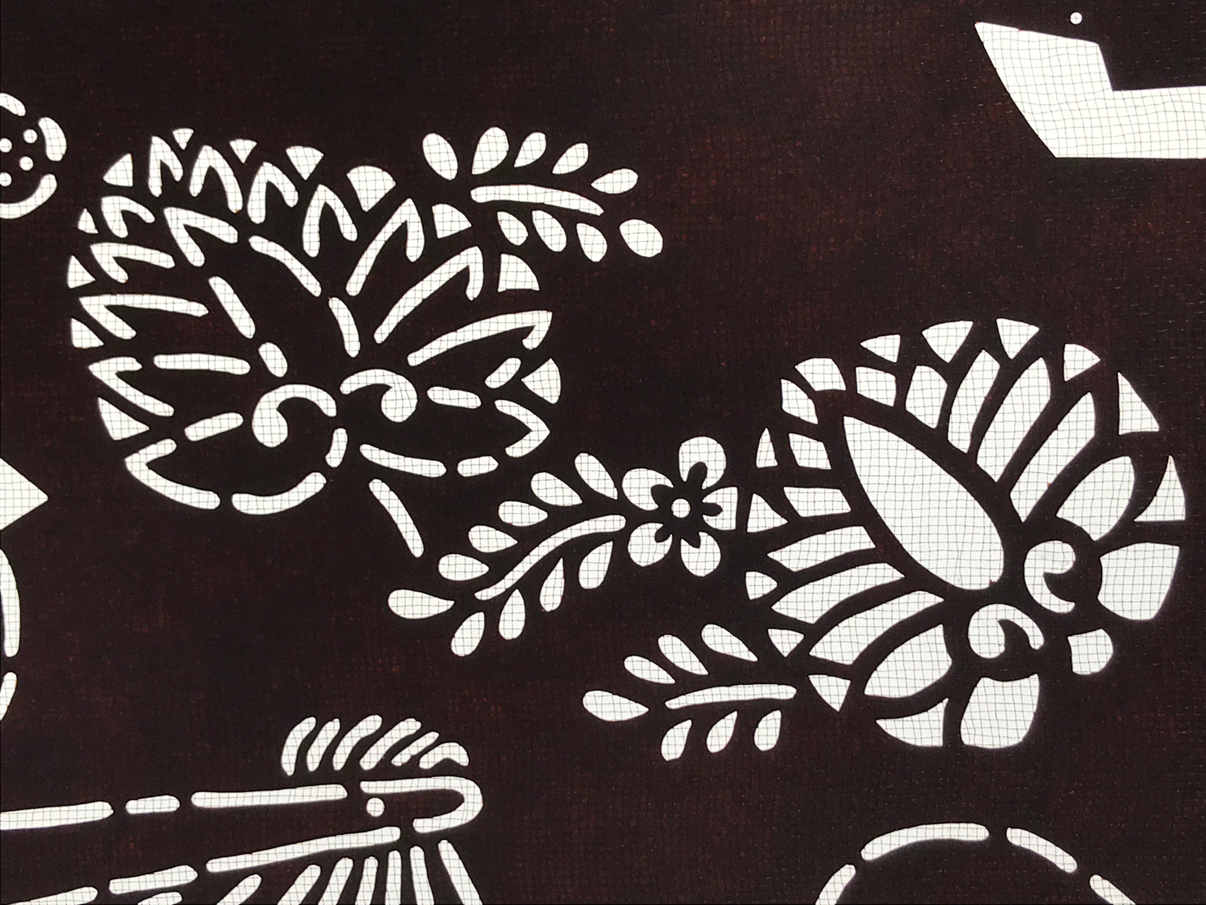Antique Japanese Katagami Kimono Paper Stencil Folding Fans Flowers 4Y476