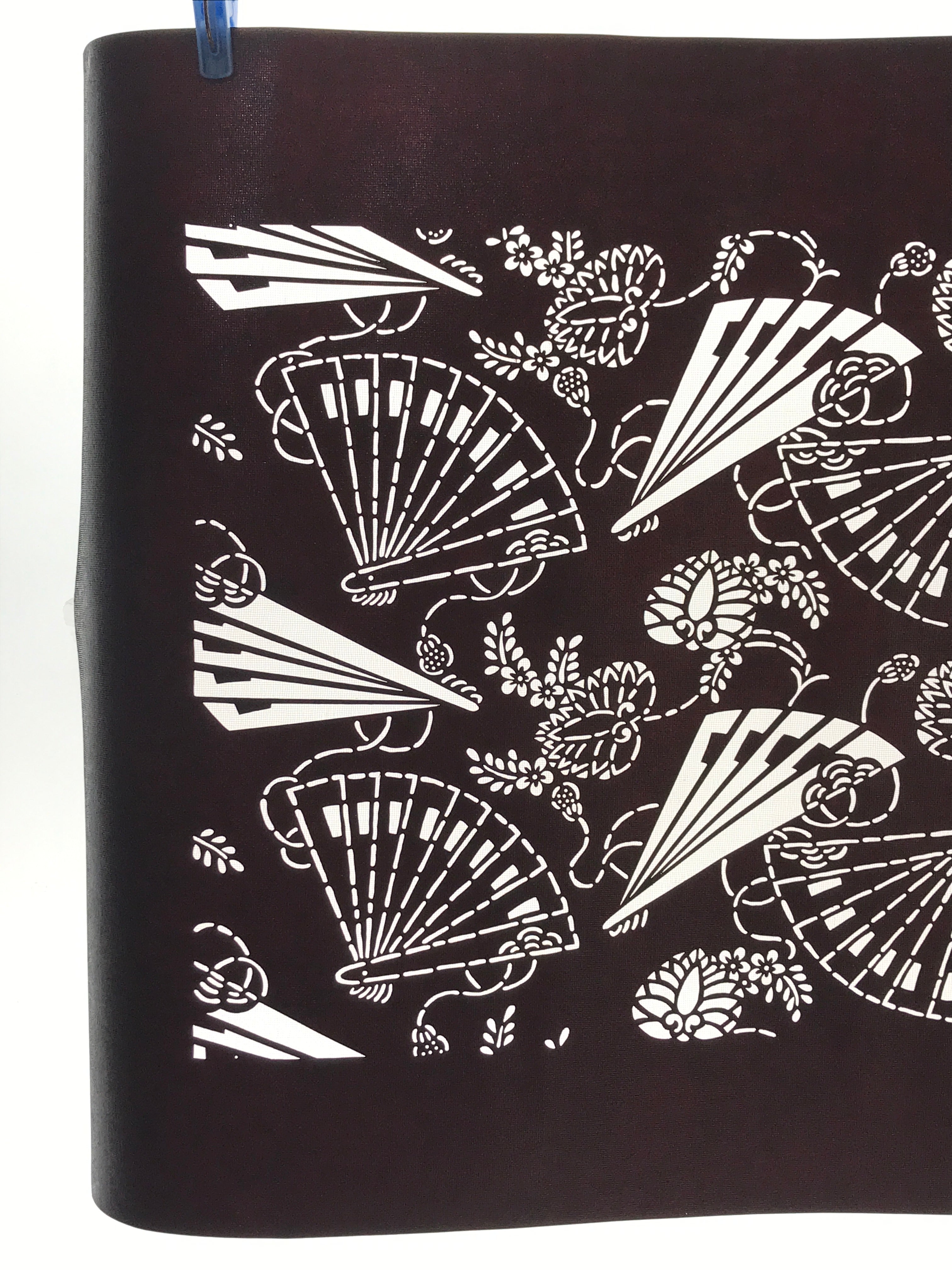 Antique Japanese Katagami Kimono Paper Stencil Folding Fans Flowers 4Y476