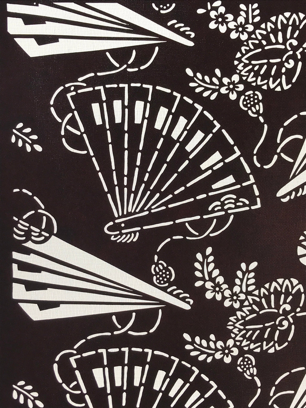 Antique Japanese Katagami Kimono Paper Stencil Folding Fans Flowers 4Y476