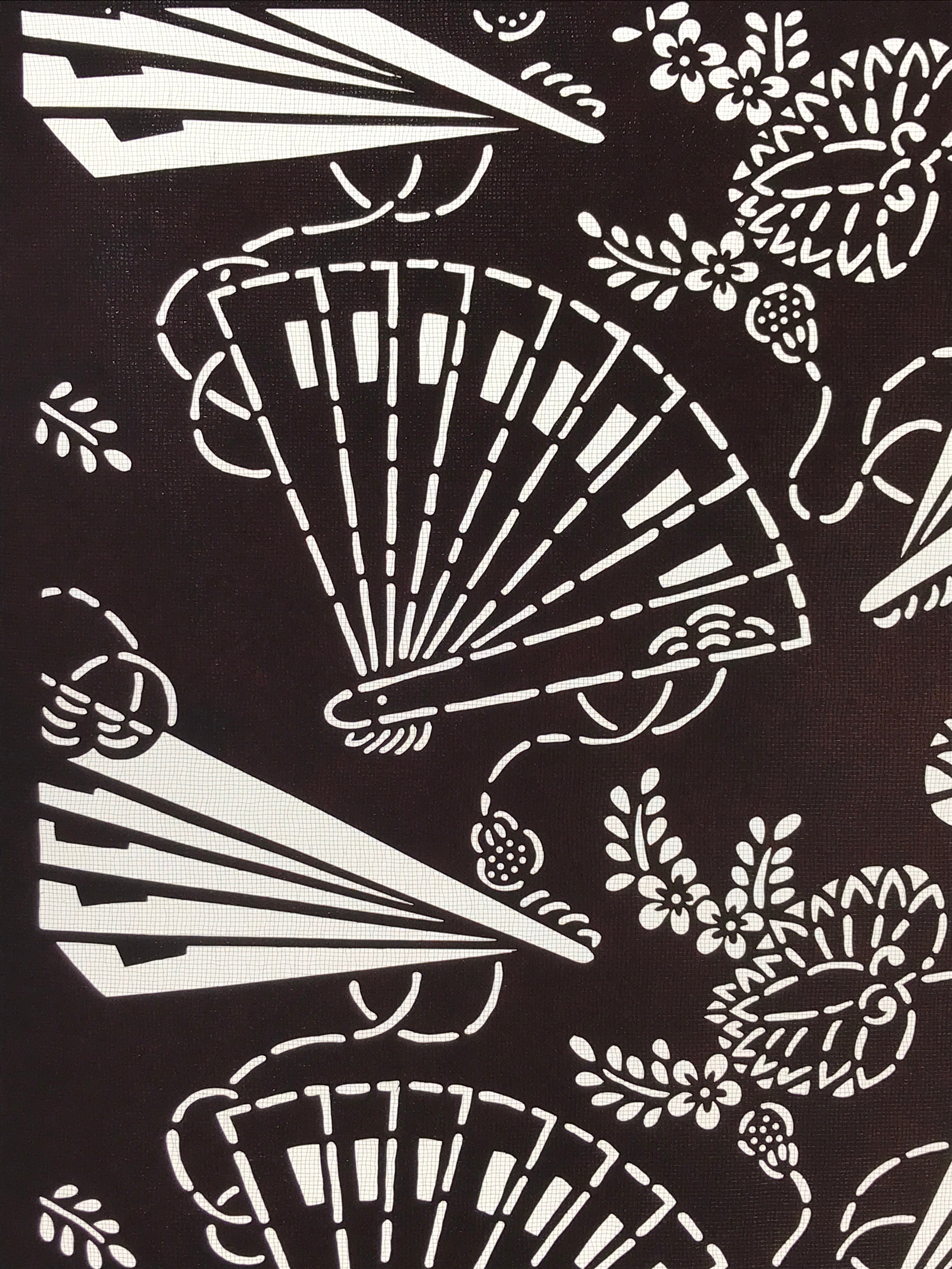 Antique Japanese Katagami Kimono Paper Stencil Folding Fans Flowers 4Y476