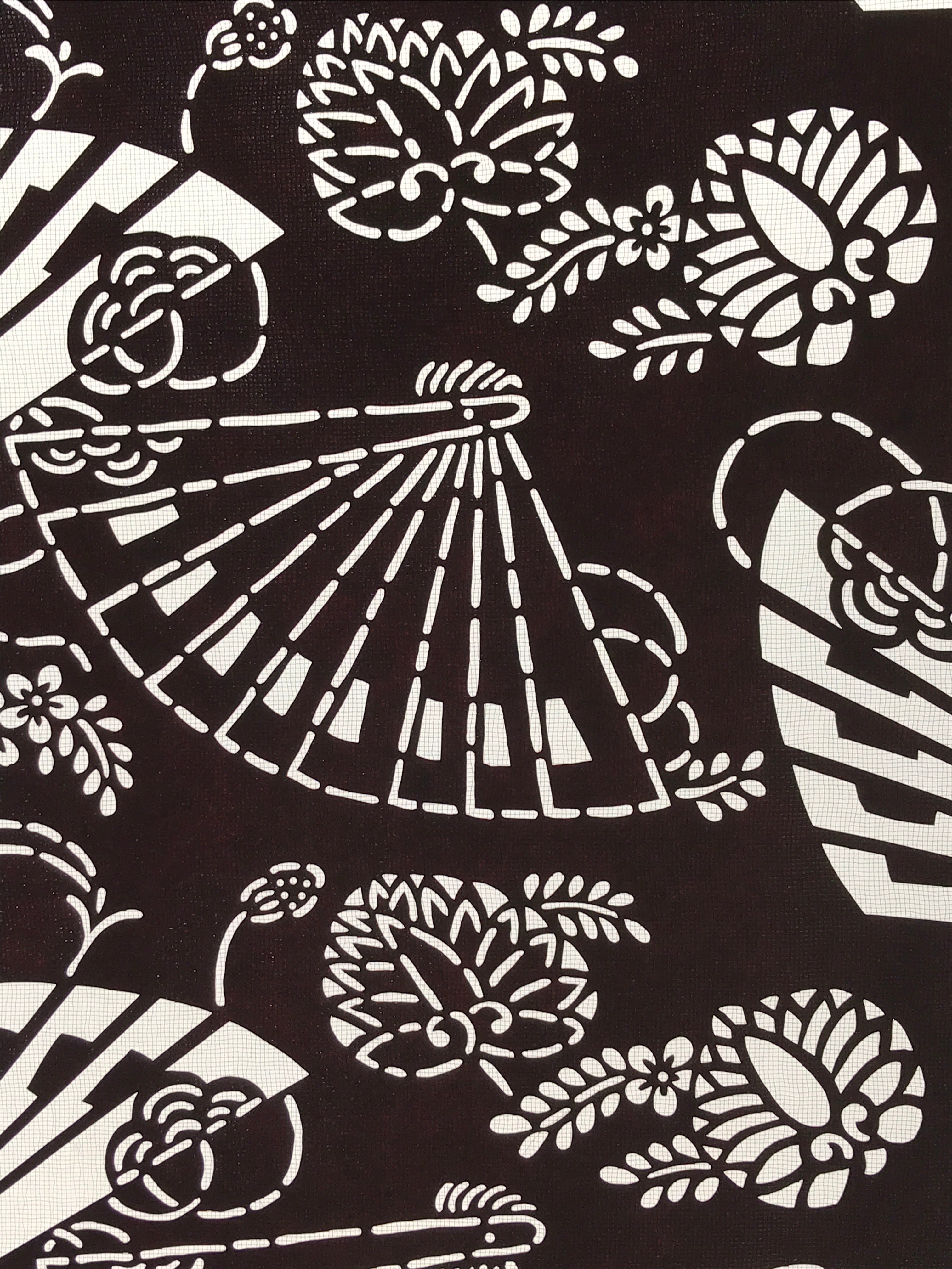 Antique Japanese Katagami Kimono Paper Stencil Folding Fans Flowers 4Y476