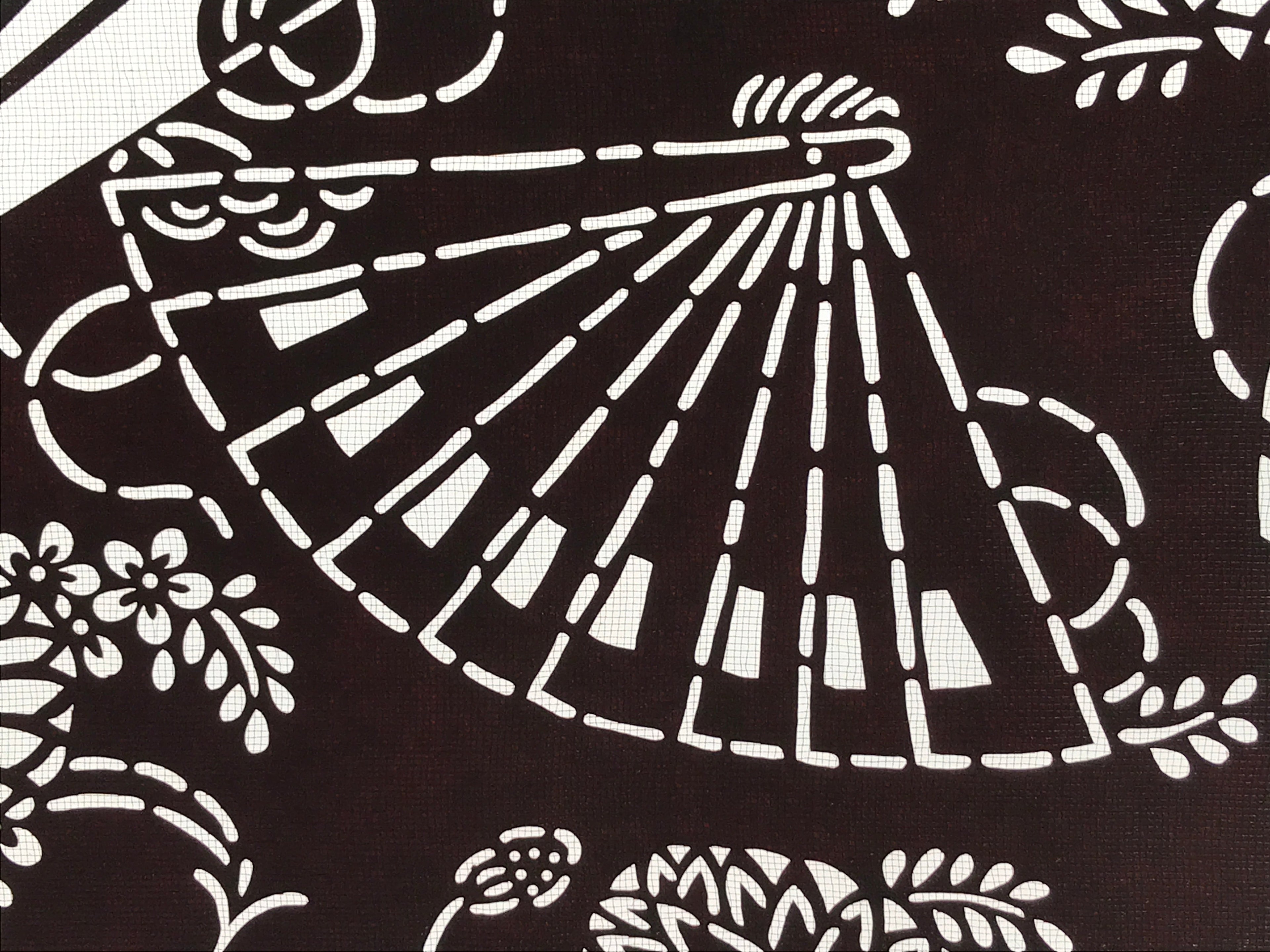 Antique Japanese Katagami Kimono Paper Stencil Folding Fans Flowers 4Y476