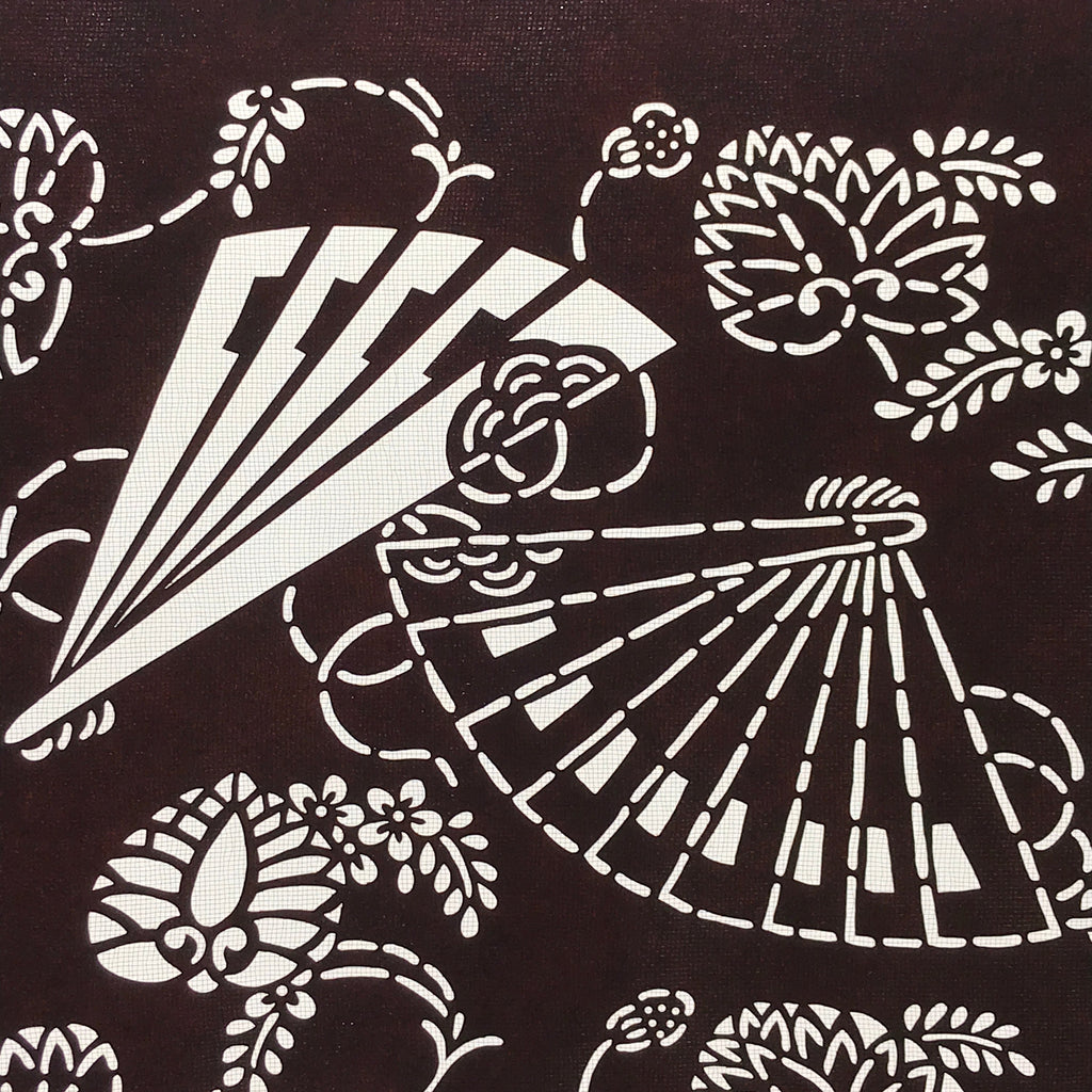 Antique Japanese Katagami Kimono Paper Stencil Folding Fans Flowers 4Y476