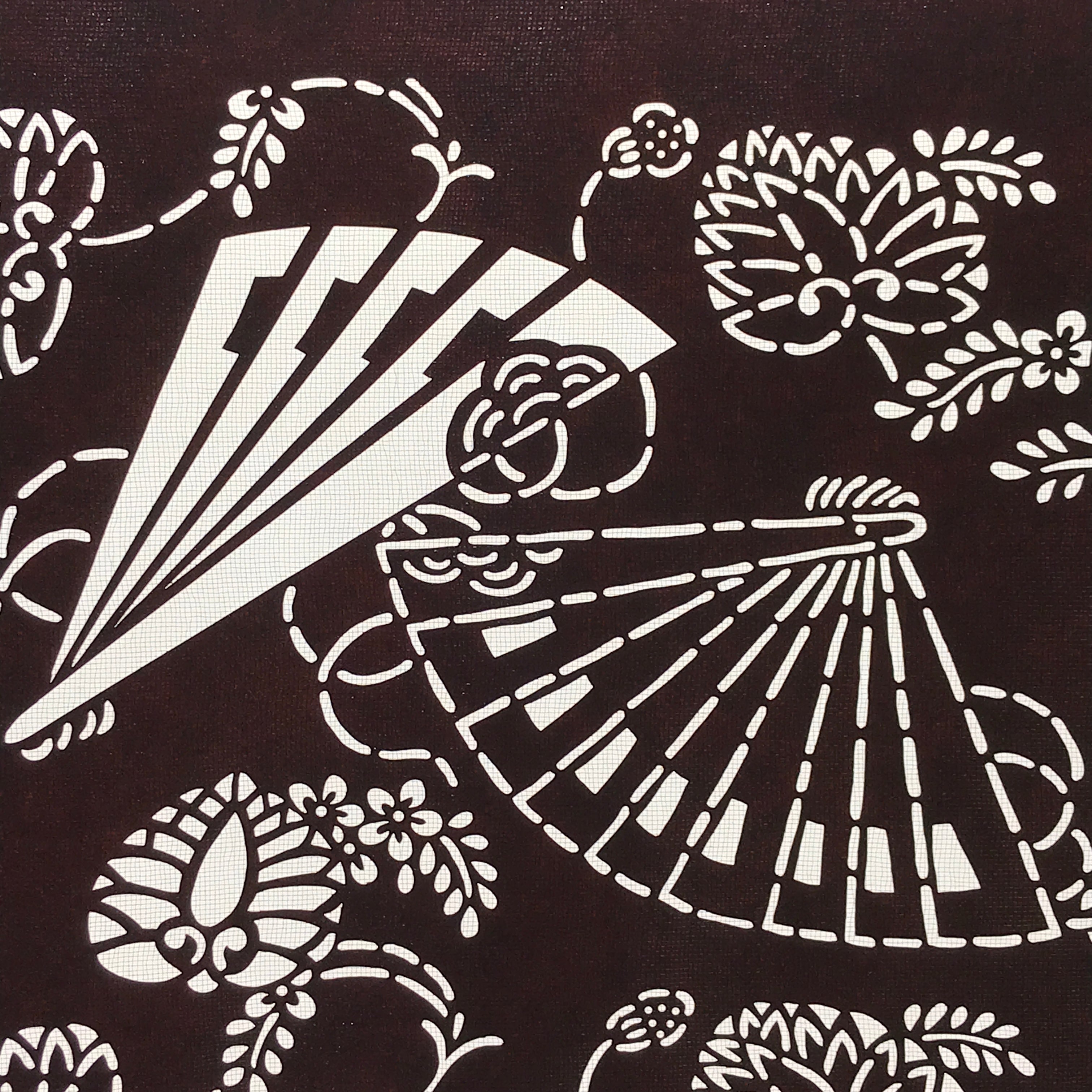 Antique Japanese Katagami Kimono Paper Stencil Folding Fans Flowers 4Y476