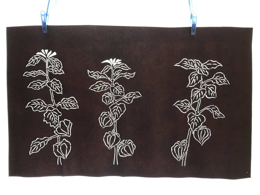 Antique Japanese Katagami Kimono Paper Stencil Hozuki Lantern Flower 4Y506
