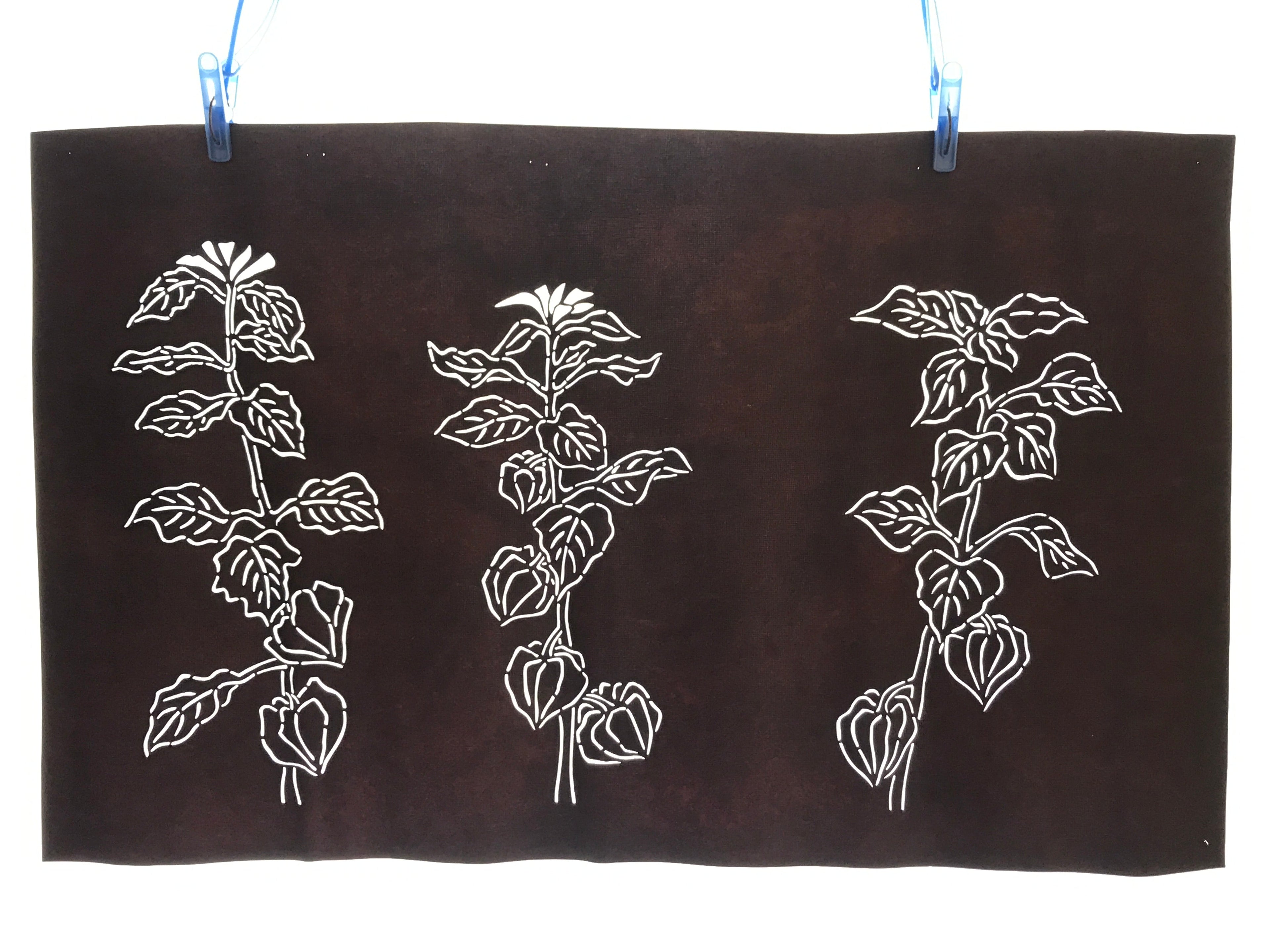Antique Japanese Katagami Kimono Paper Stencil Hozuki Lantern Flower 4Y506