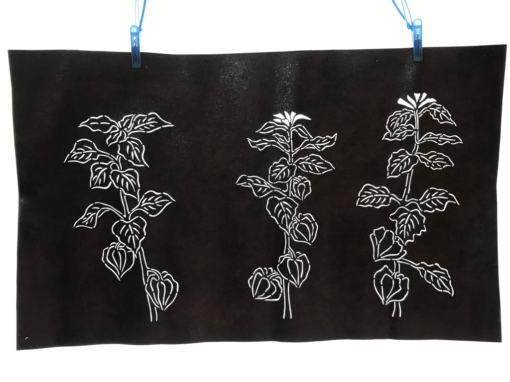 Antique Japanese Katagami Kimono Paper Stencil Hozuki Lantern Flower 4Y506