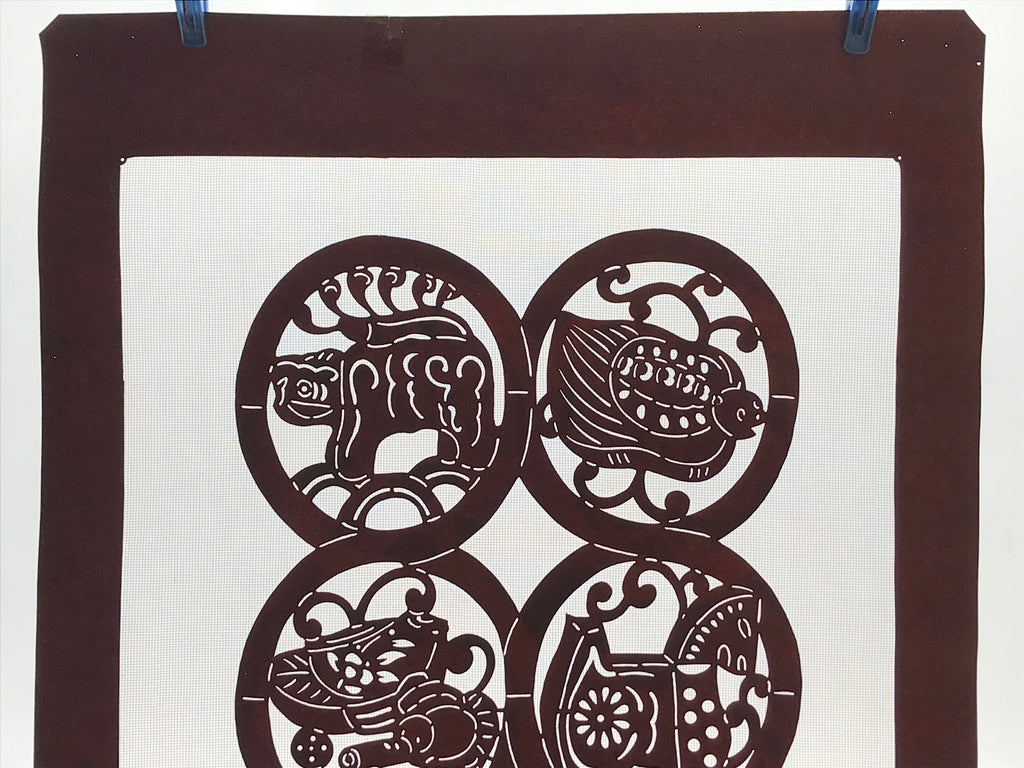 Antique Japanese Katagami Kimono Paper Stencil Katazome Animals 4Y483