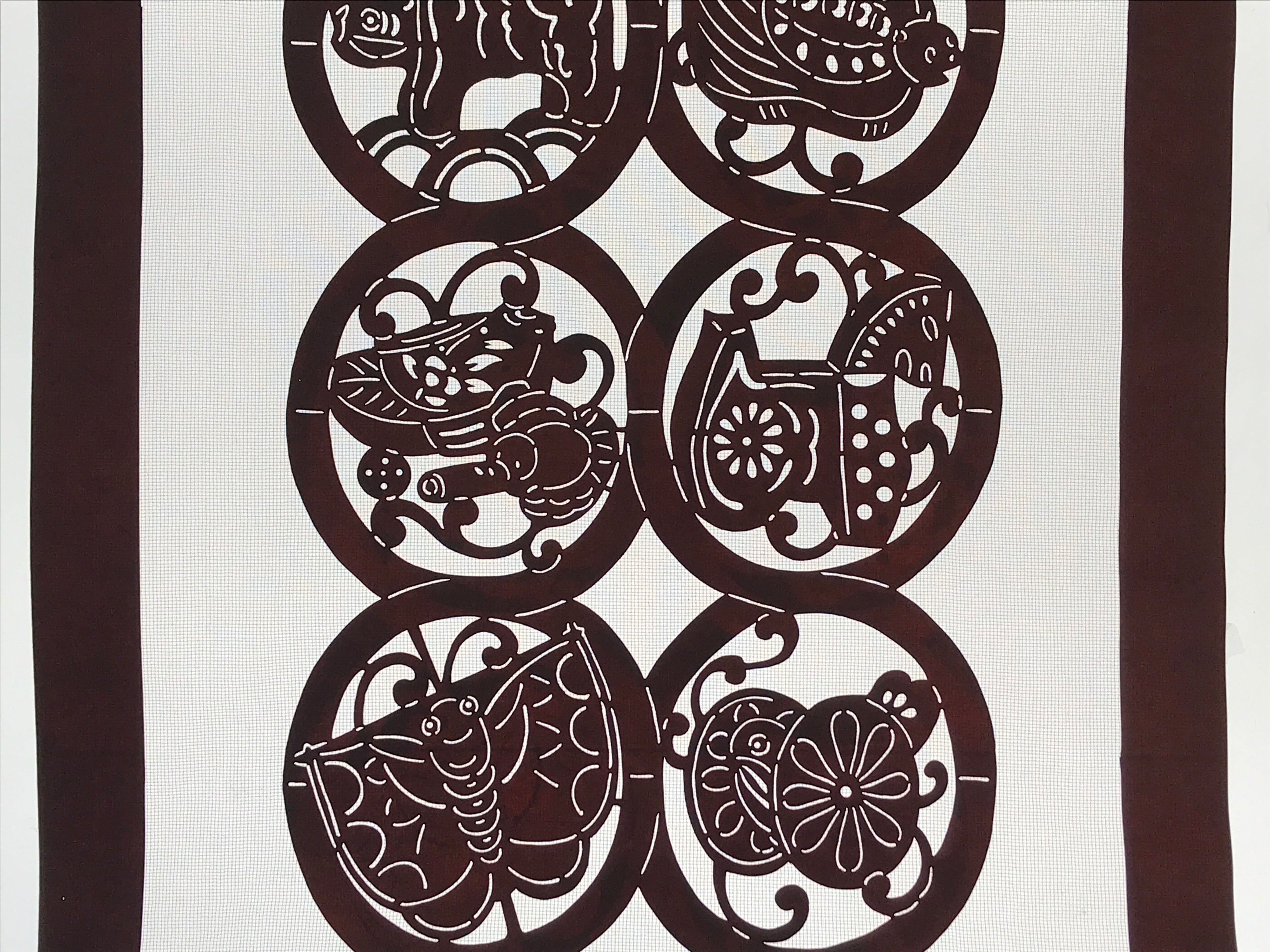 Antique Japanese Katagami Kimono Paper Stencil Katazome Animals 4Y483