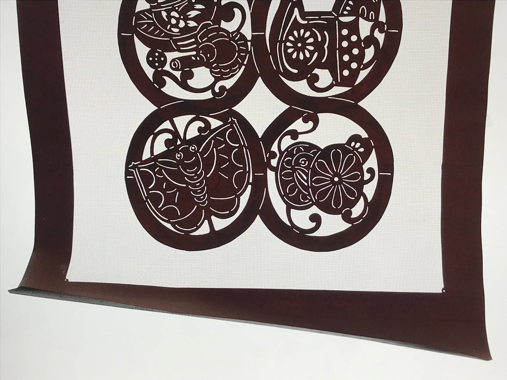 Antique Japanese Katagami Kimono Paper Stencil Katazome Animals 4Y483