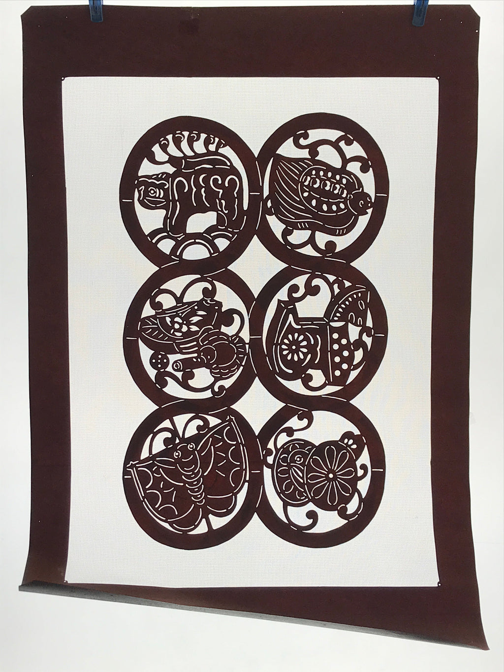 Antique Japanese Katagami Kimono Paper Stencil Katazome Animals 4Y483