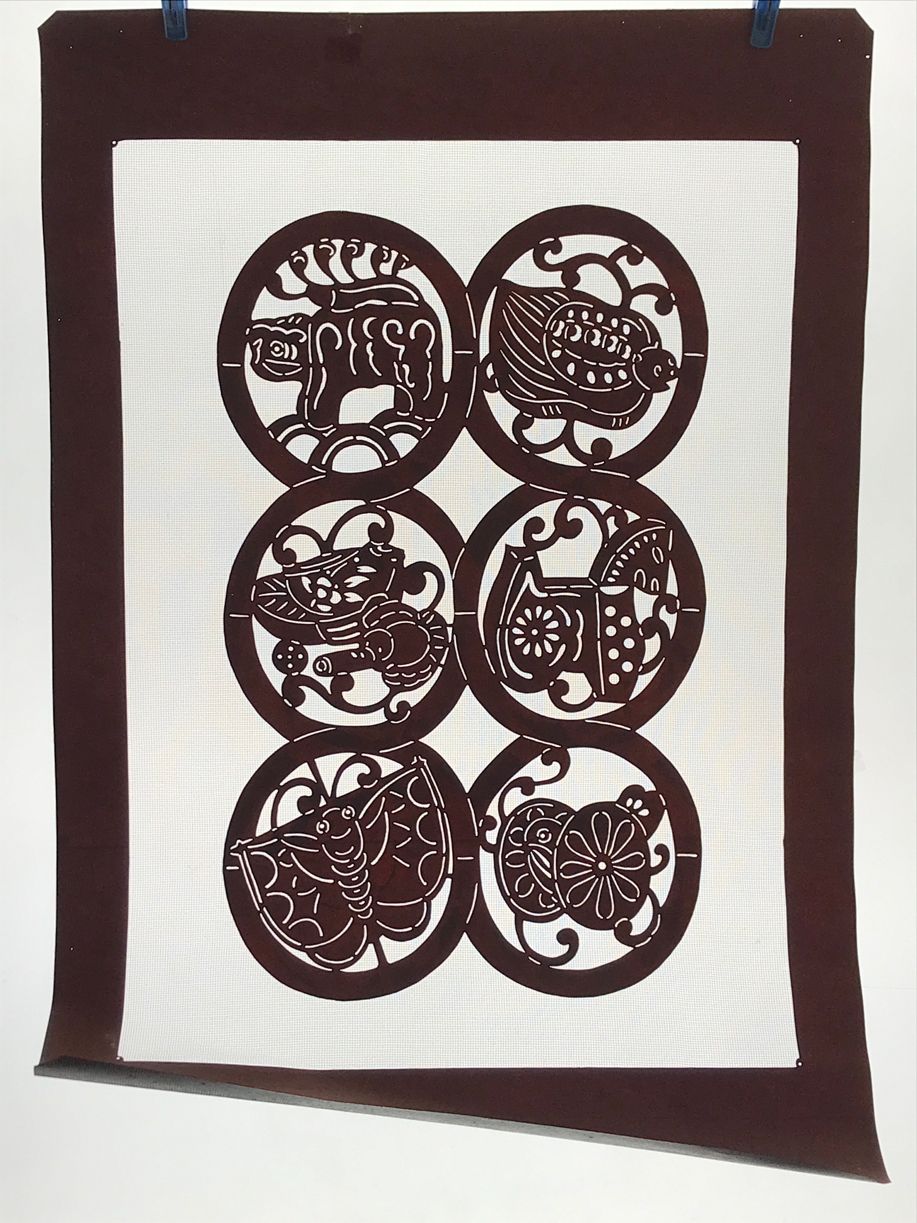 Antique Japanese Katagami Kimono Paper Stencil Katazome Animals 4Y483