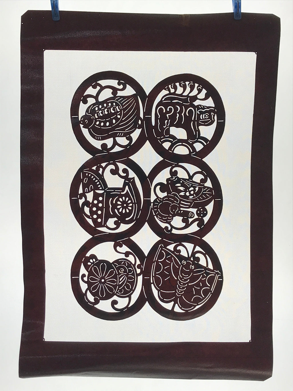 Antique Japanese Katagami Kimono Paper Stencil Katazome Animals 4Y483