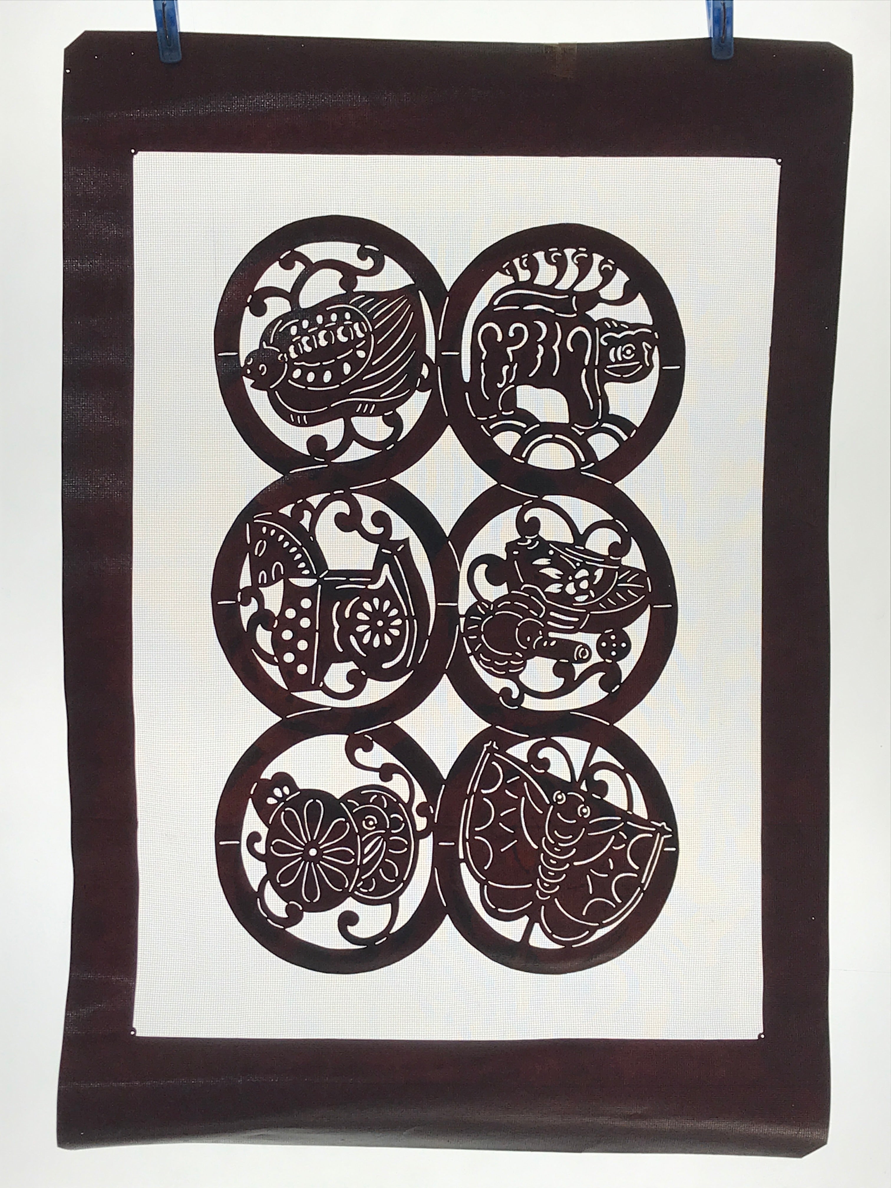 Antique Japanese Katagami Kimono Paper Stencil Katazome Animals 4Y483