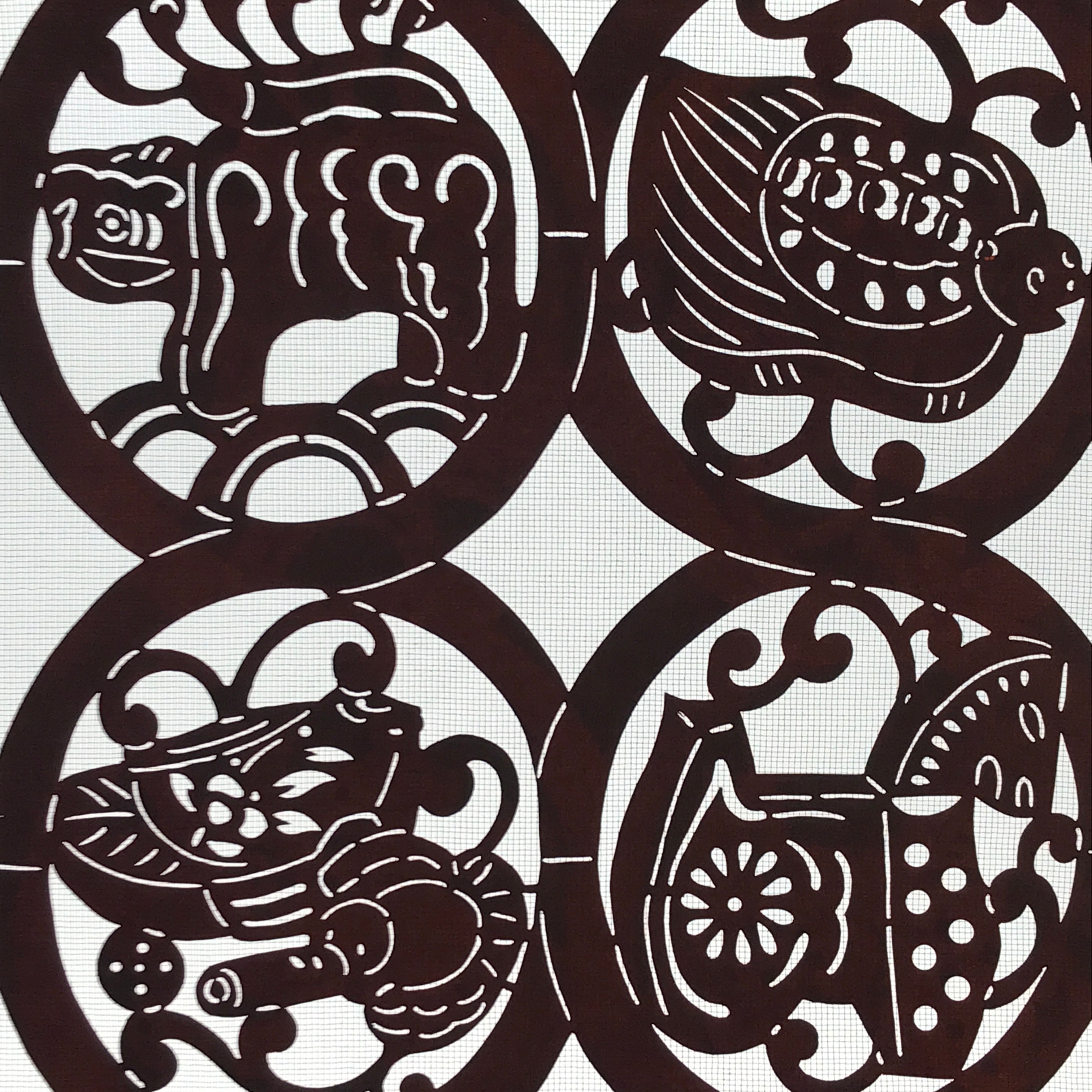 Antique Japanese Katagami Kimono Paper Stencil Katazome Animals 4Y483