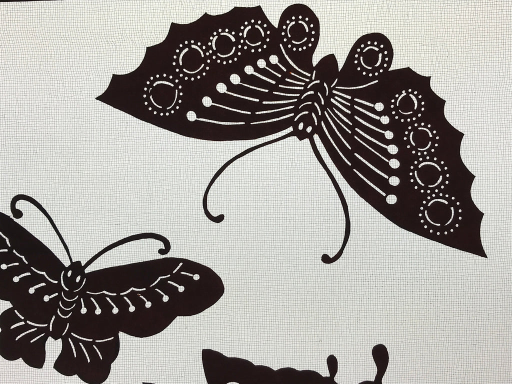 Antique Japanese Katagami Kimono Paper Stencil Katazome Butterflies 4Y500