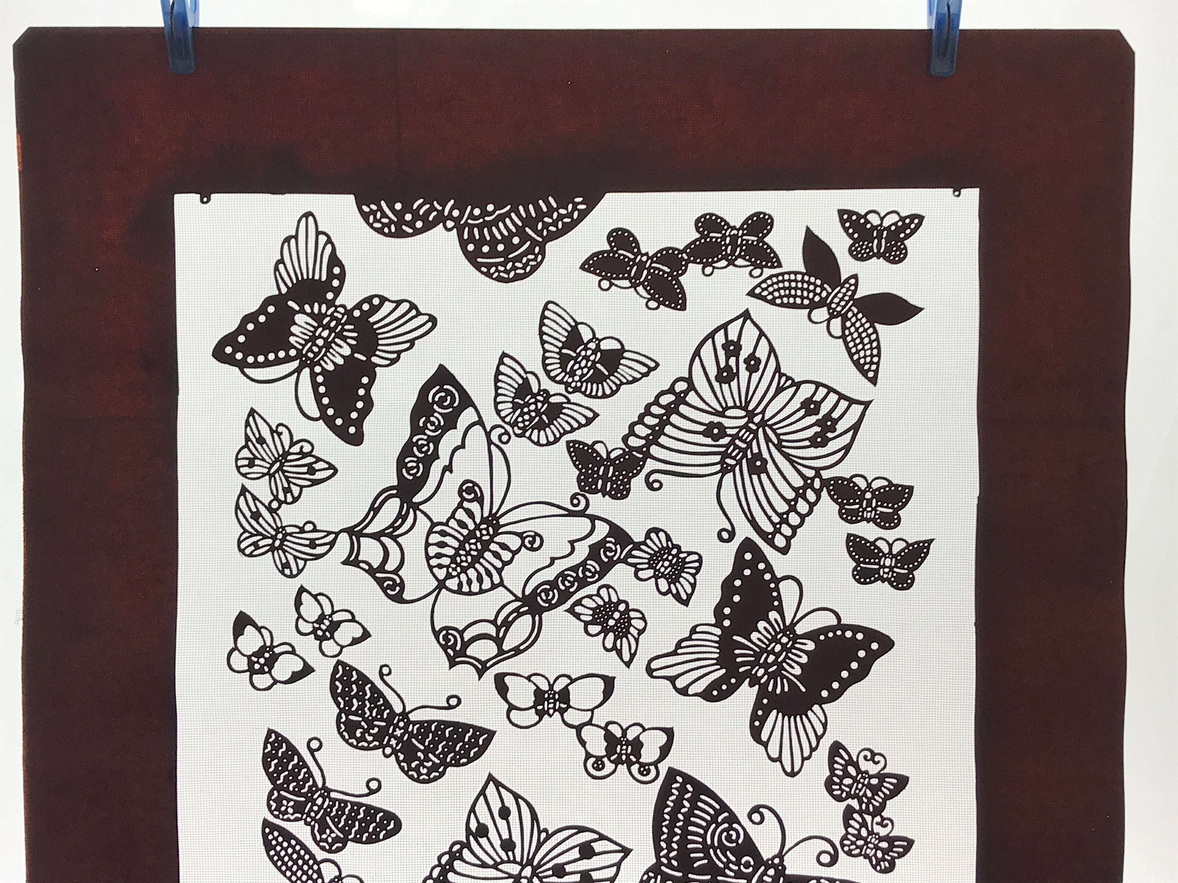 Antique Japanese Katagami Kimono Paper Stencil Katazome Butterflies 4Y501