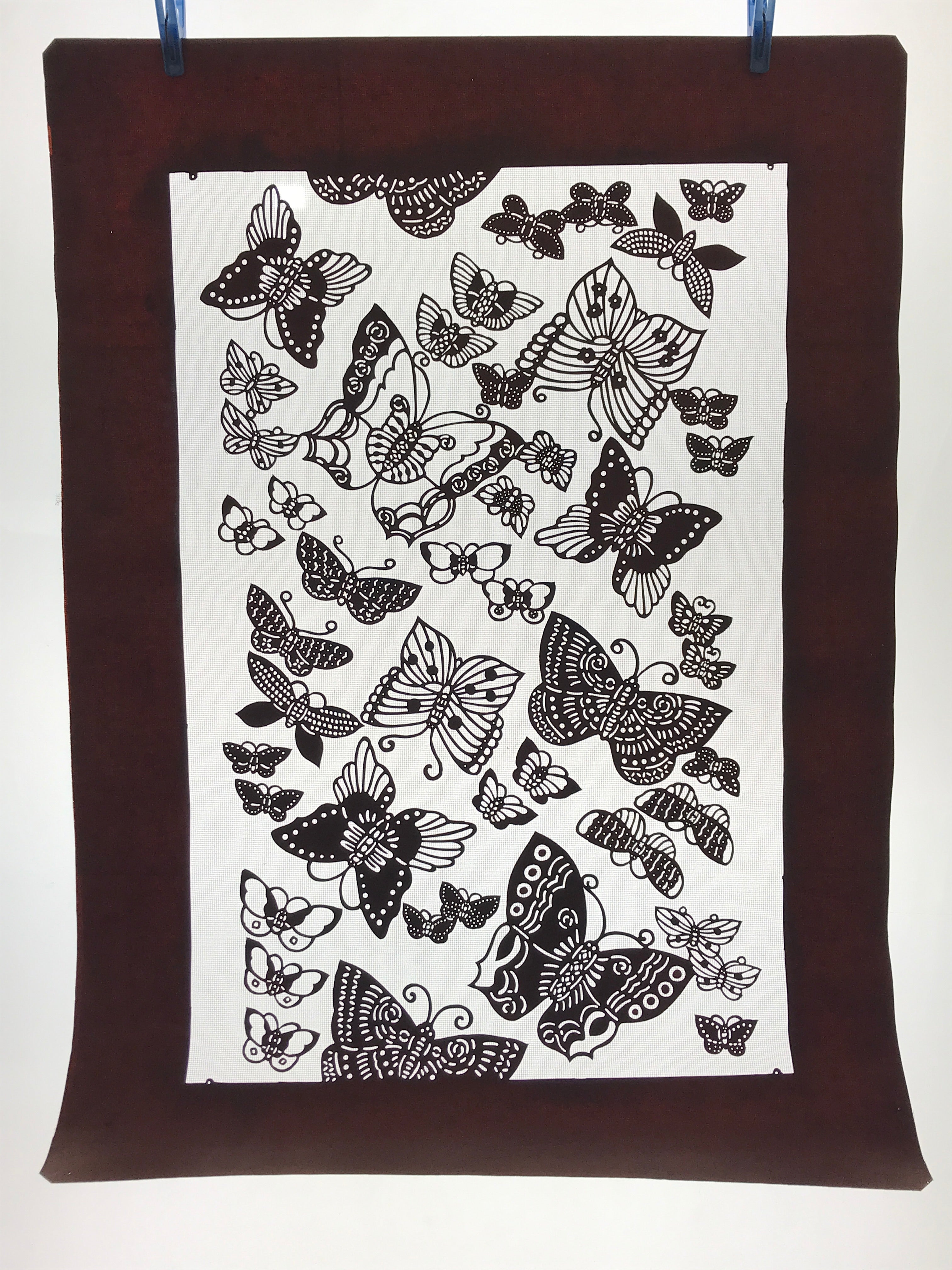 Antique Japanese Katagami Kimono Paper Stencil Katazome Butterflies 4Y501