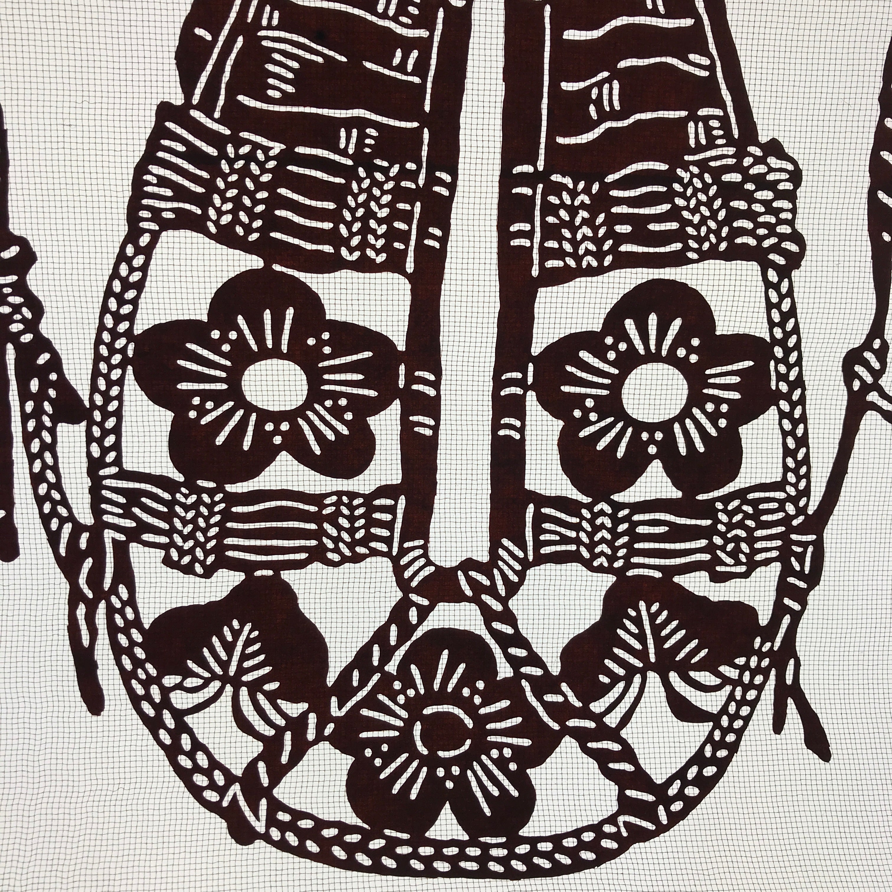 Antique Japanese Katagami Kimono Paper Stencil Katazome Floral Armor 4Y466