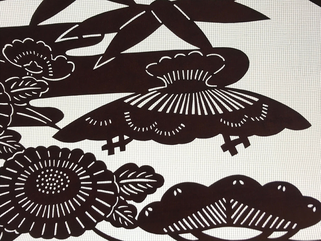Antique Japanese Katagami Kimono Paper Stencil Katazome Floral Design 4Y481