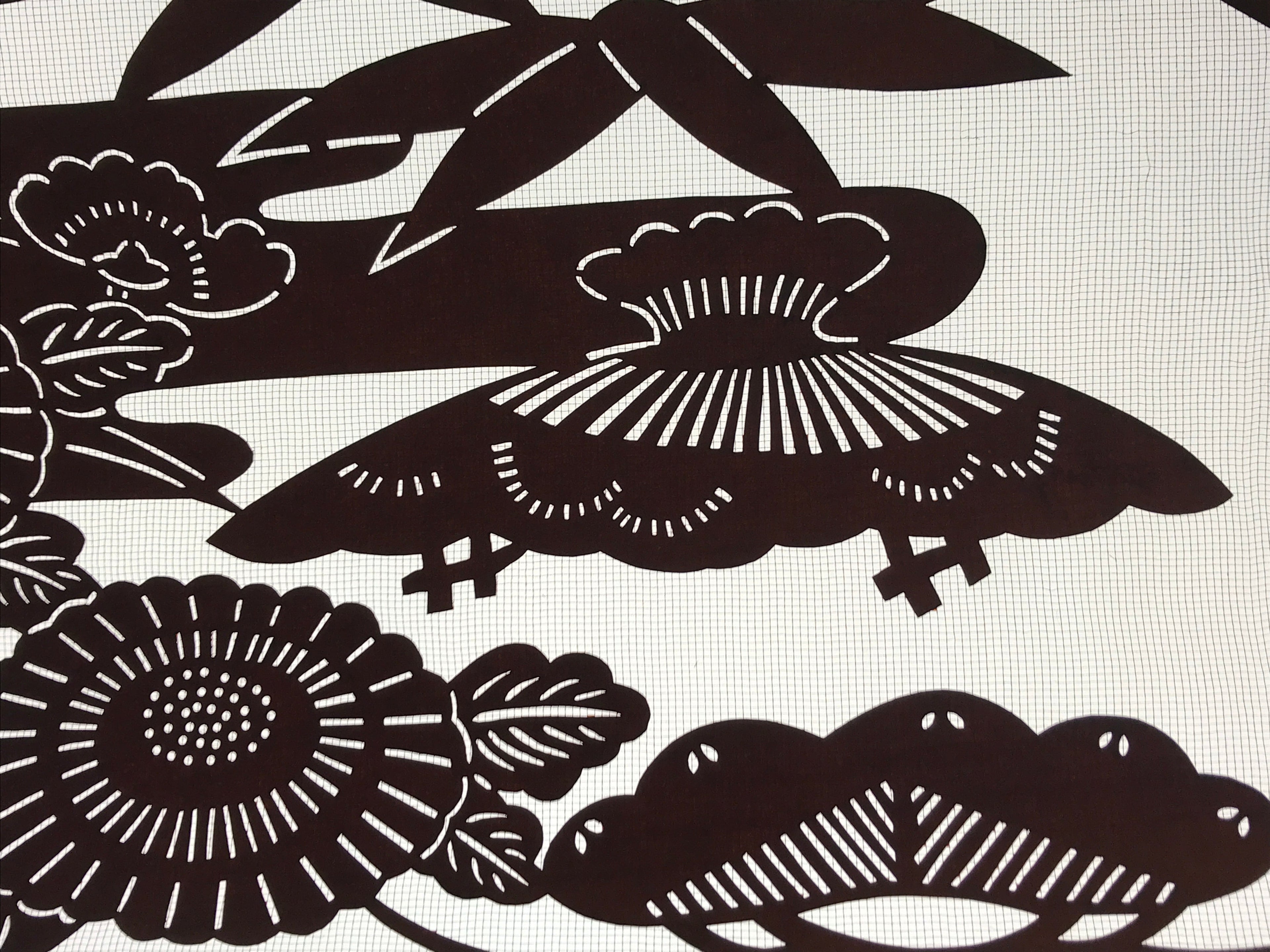 Antique Japanese Katagami Kimono Paper Stencil Katazome Floral Design 4Y481