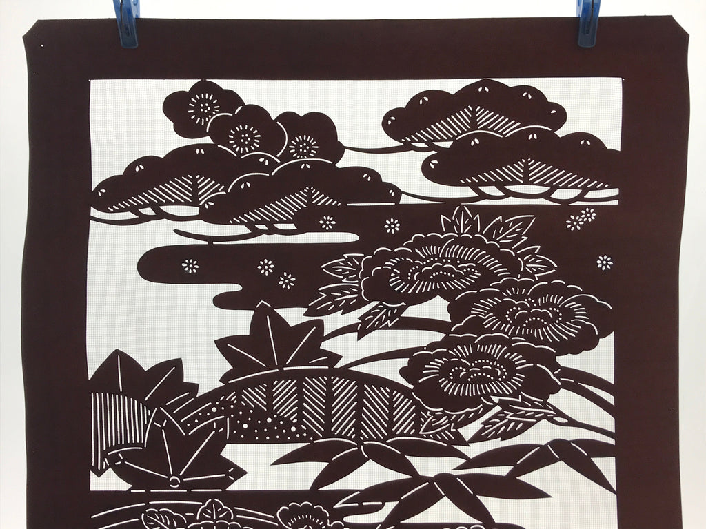 Antique Japanese Katagami Kimono Paper Stencil Katazome Floral Design 4Y481