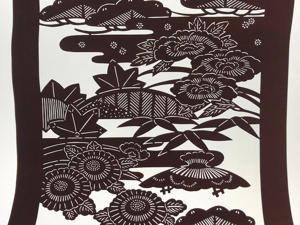 Antique Japanese Katagami Kimono Paper Stencil Katazome Floral Design 4Y481