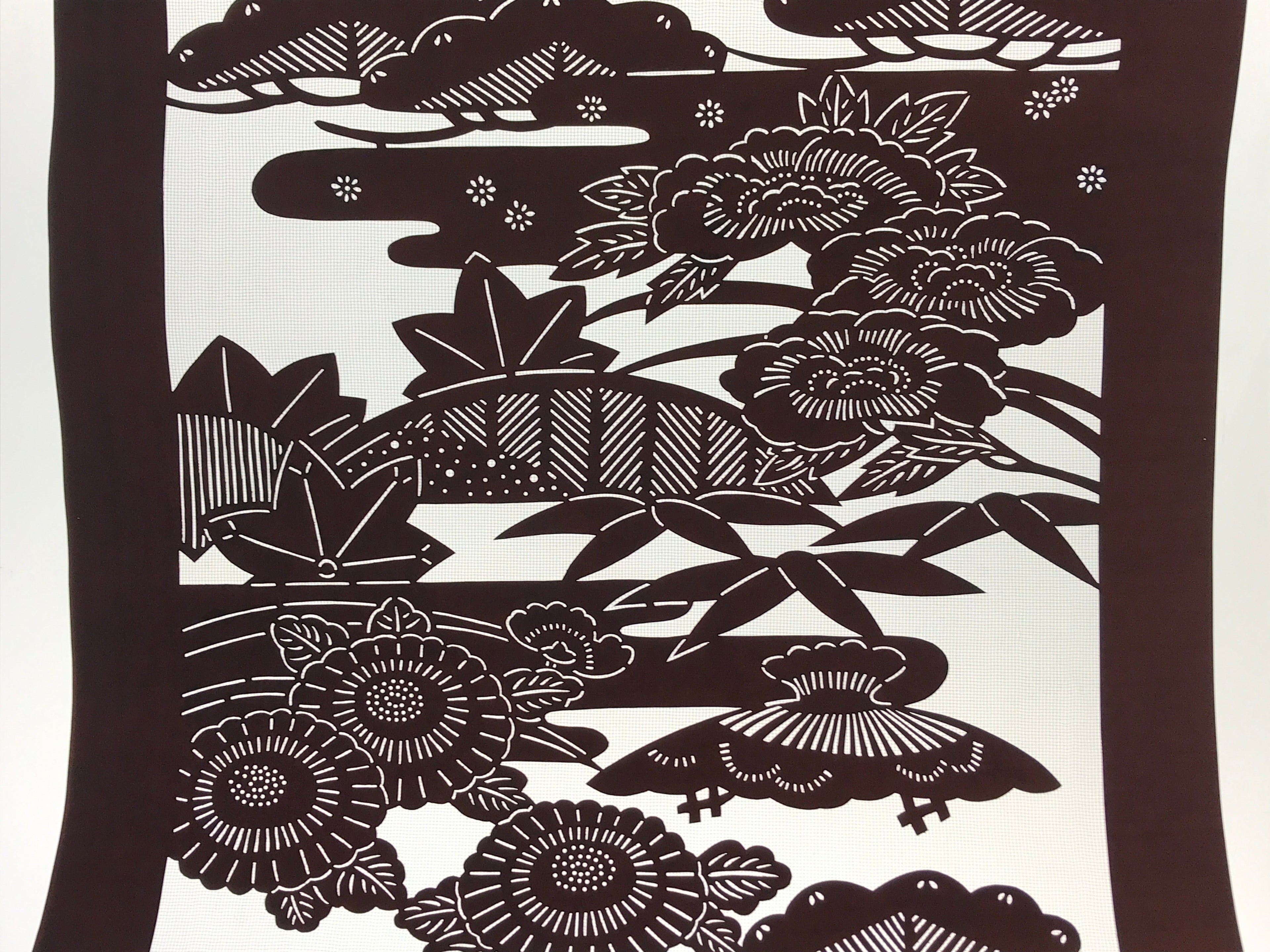 Antique Japanese Katagami Kimono Paper Stencil Katazome Floral Design 4Y481