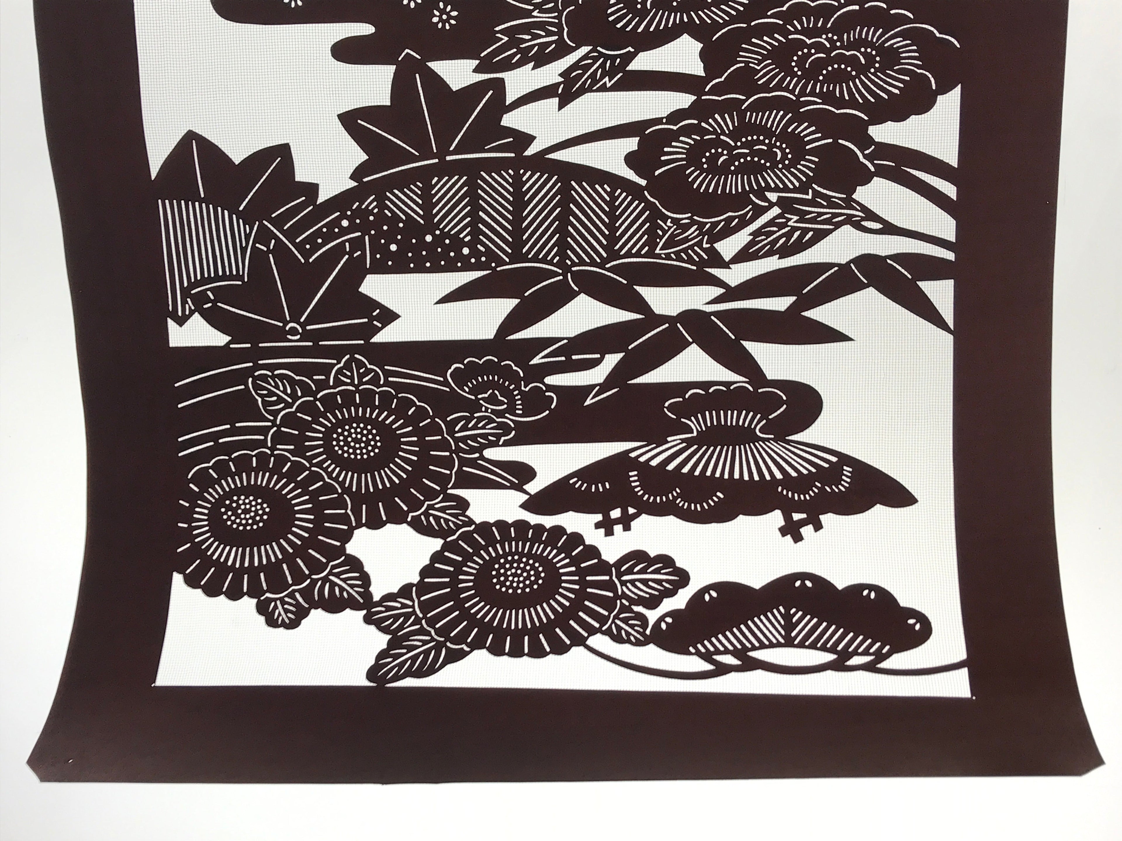 Antique Japanese Katagami Kimono Paper Stencil Katazome Floral Design 4Y481