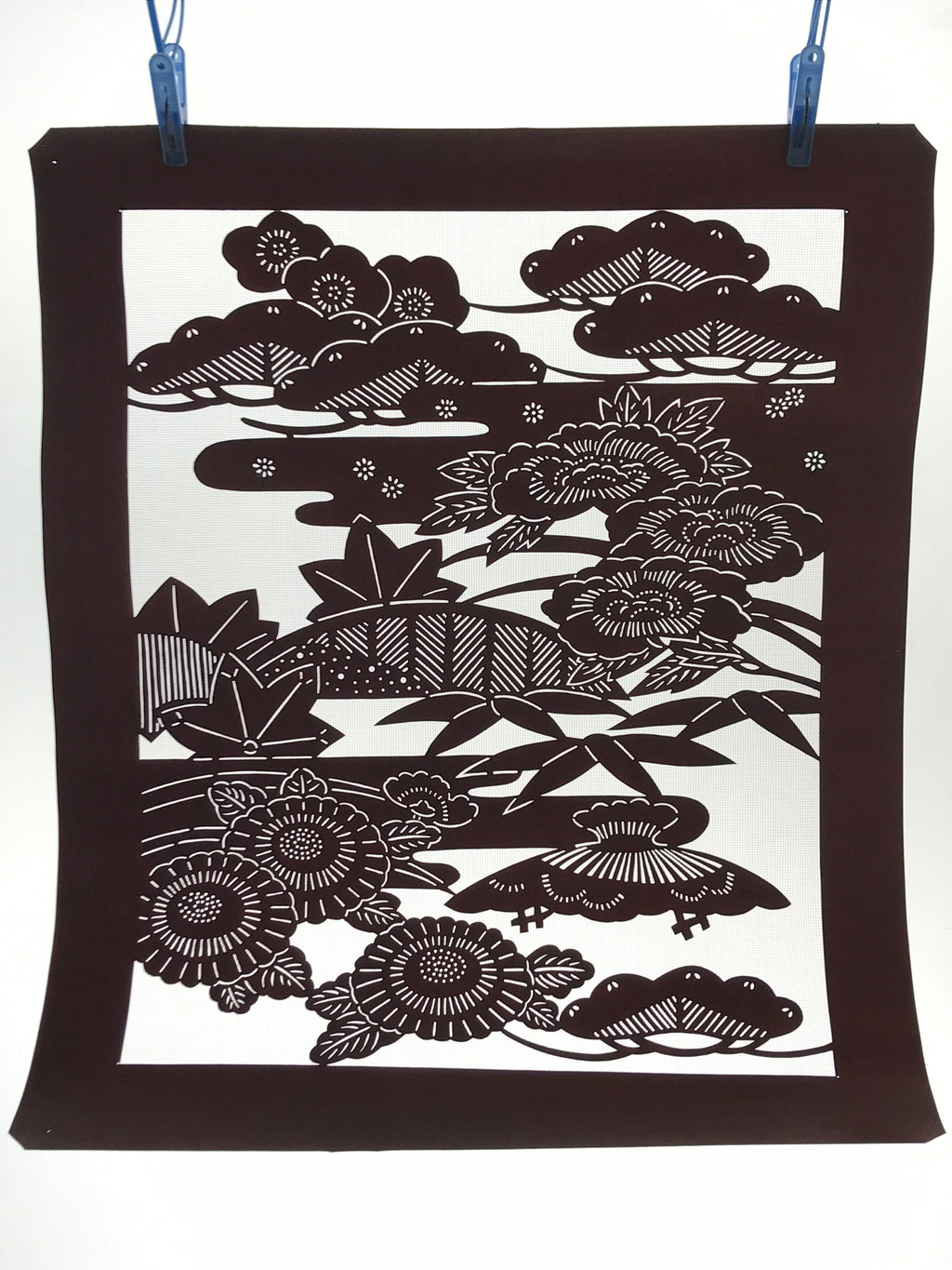 Antique Japanese Katagami Kimono Paper Stencil Katazome Floral Design 4Y481
