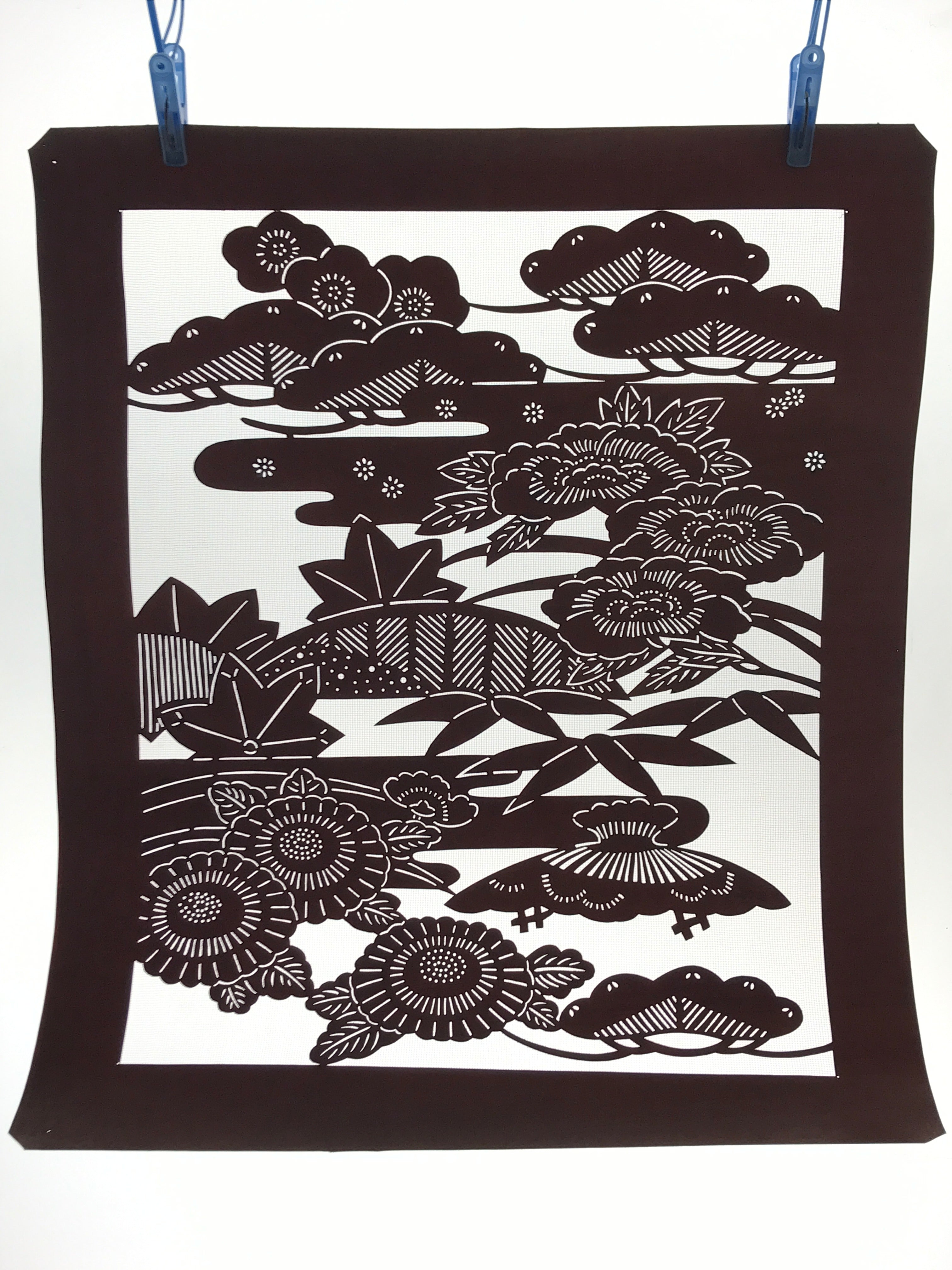 Antique Japanese Katagami Kimono Paper Stencil Katazome Floral Design 4Y481