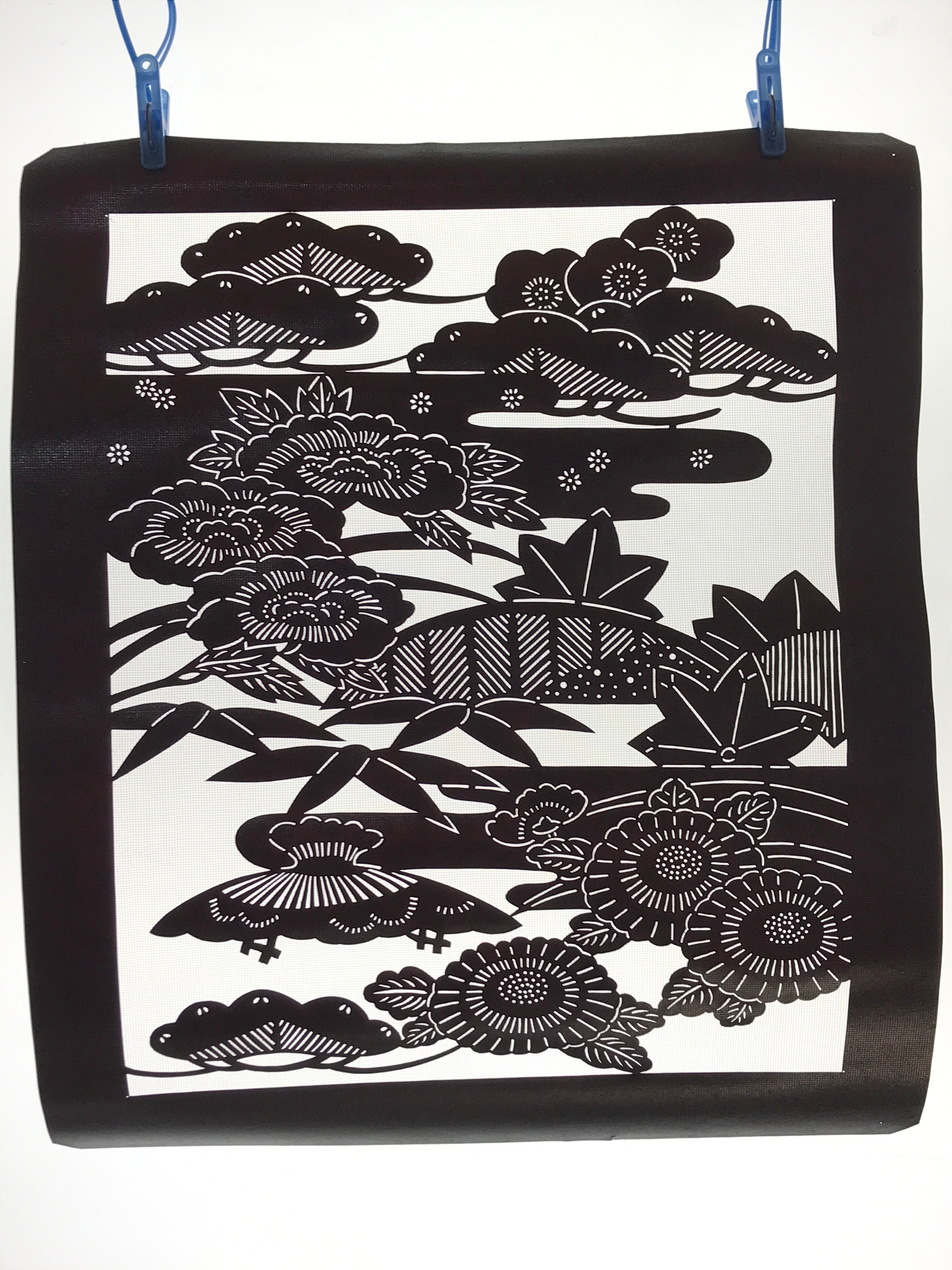 Antique Japanese Katagami Kimono Paper Stencil Katazome Floral Design 4Y481