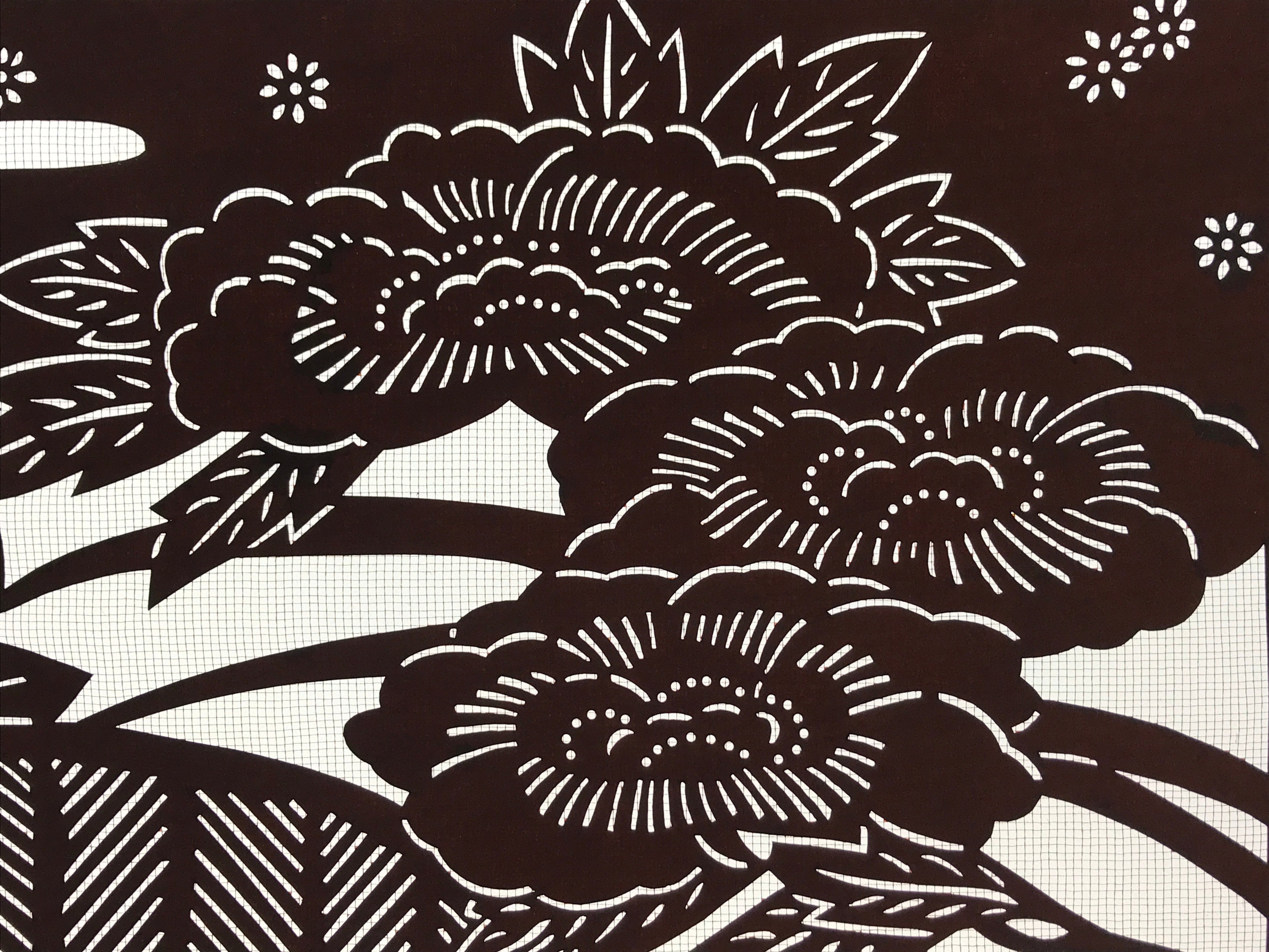Antique Japanese Katagami Kimono Paper Stencil Katazome Floral Design 4Y481