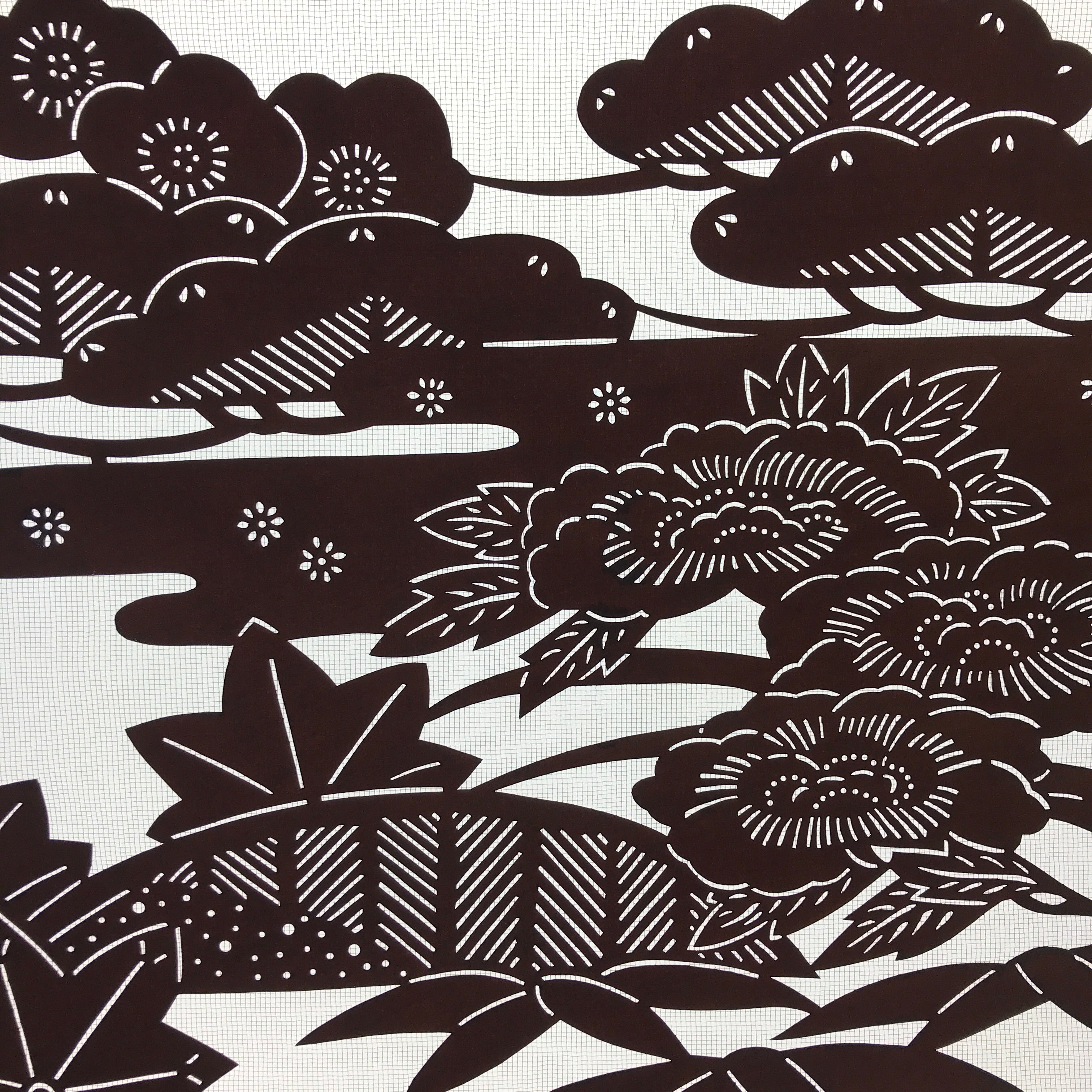 Antique Japanese Katagami Kimono Paper Stencil Katazome Floral Design 4Y481