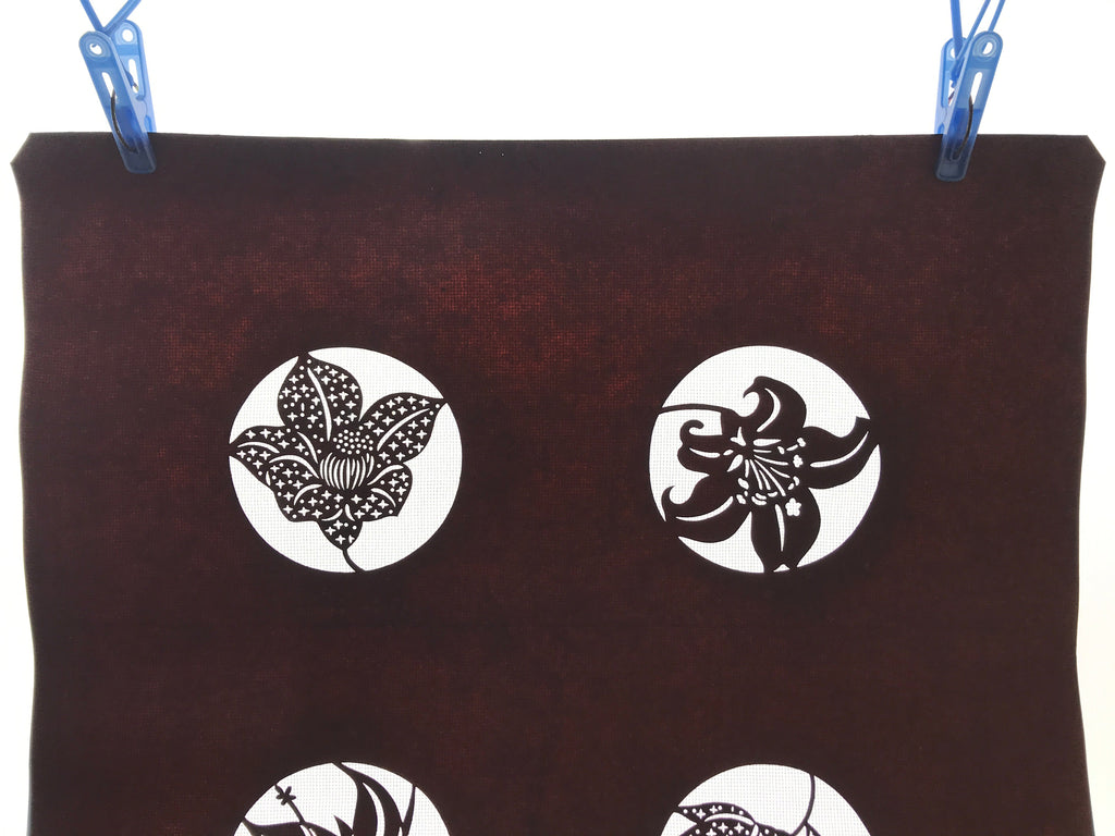 Antique Japanese Katagami Kimono Paper Stencil Katazome Lily Flowers 4Y461