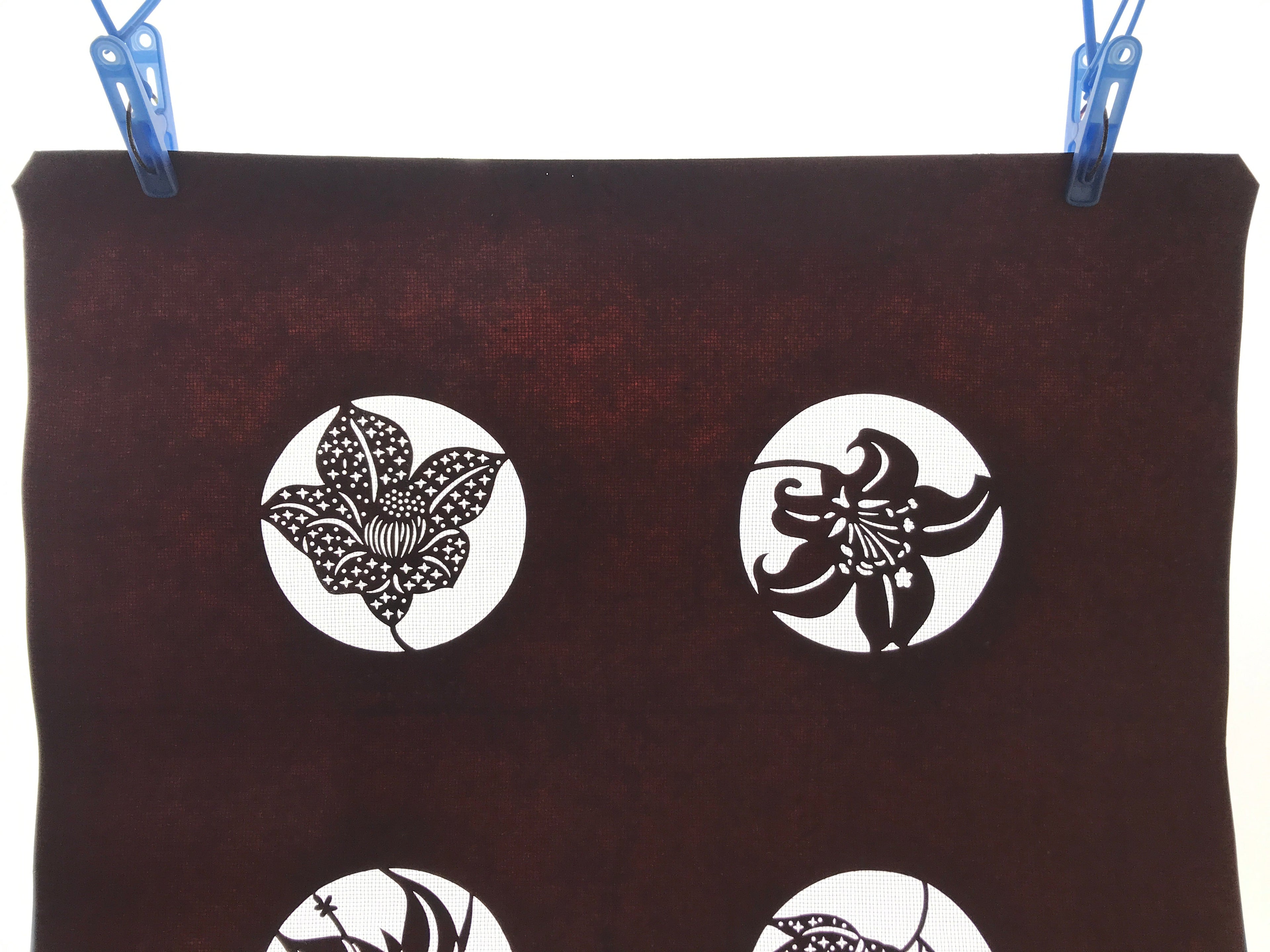 Antique Japanese Katagami Kimono Paper Stencil Katazome Lily Flowers 4Y461