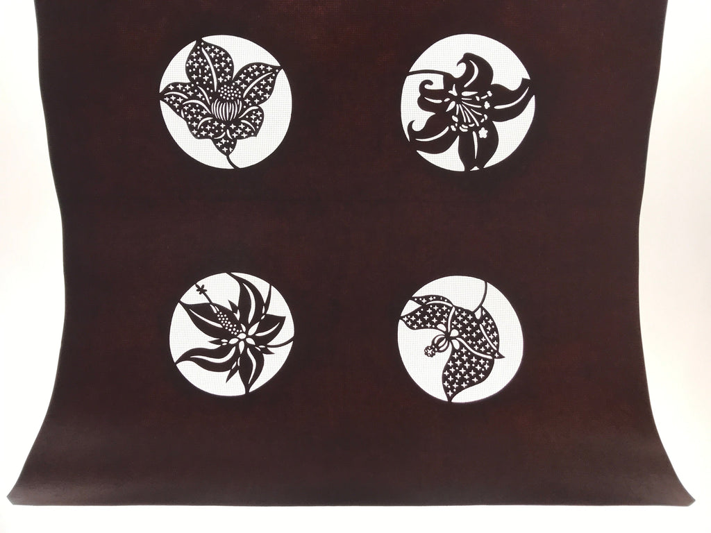 Antique Japanese Katagami Kimono Paper Stencil Katazome Lily Flowers 4Y461