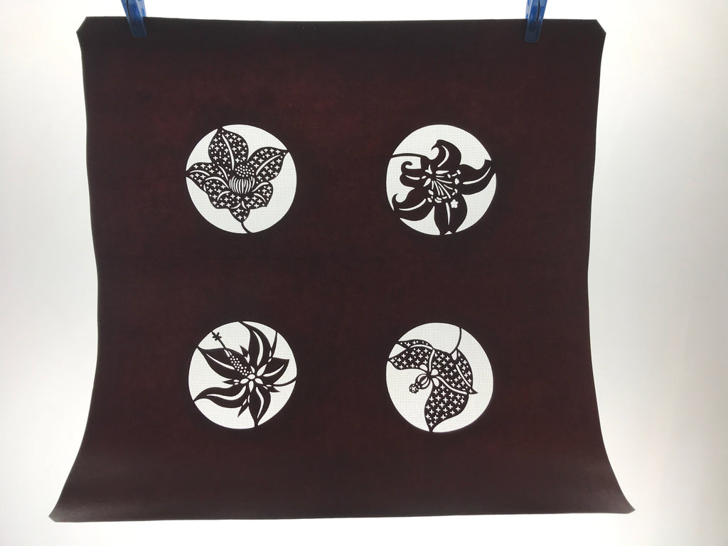 Antique Japanese Katagami Kimono Paper Stencil Katazome Lily Flowers 4Y461