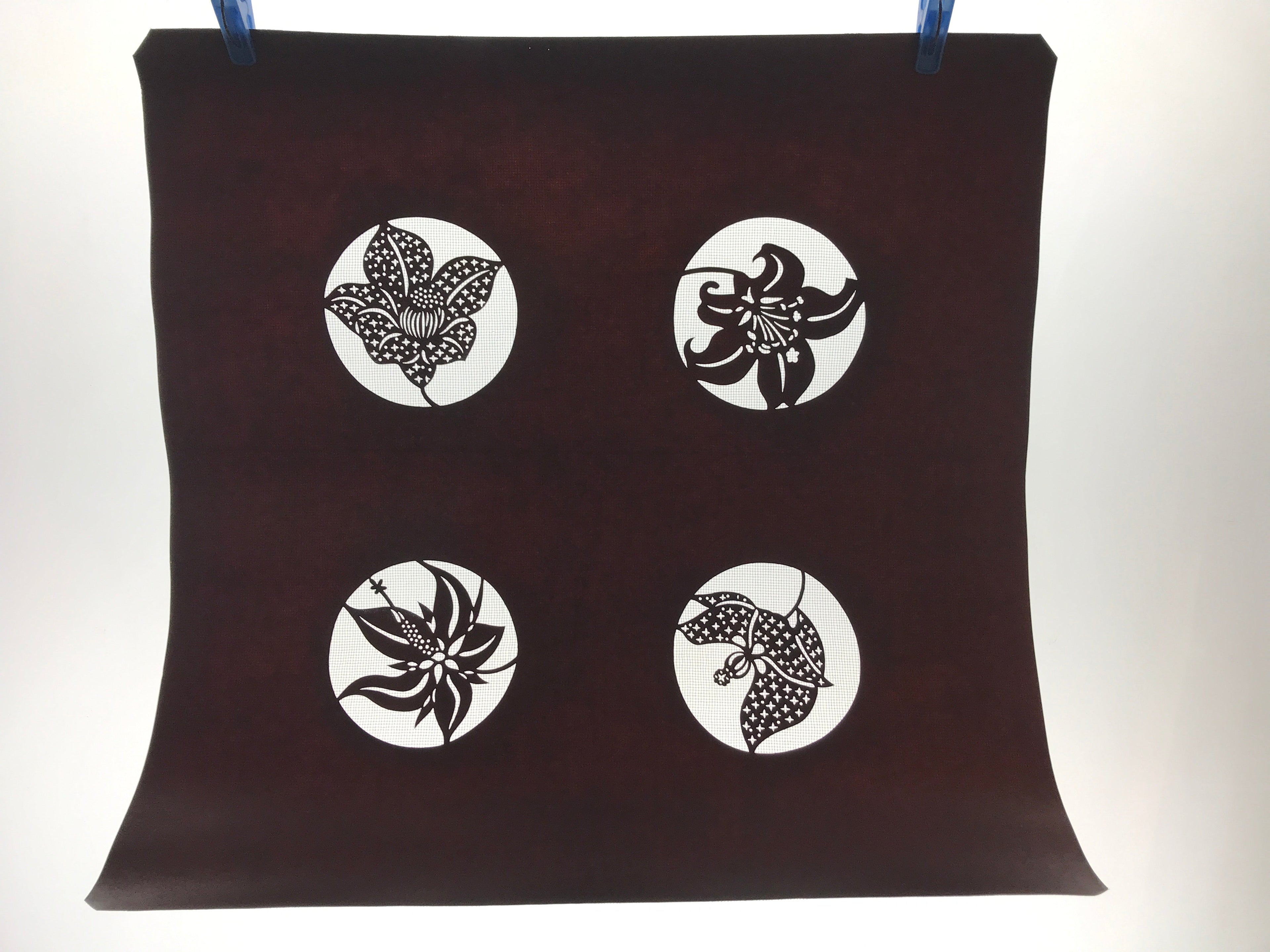Antique Japanese Katagami Kimono Paper Stencil Katazome Lily Flowers 4Y461