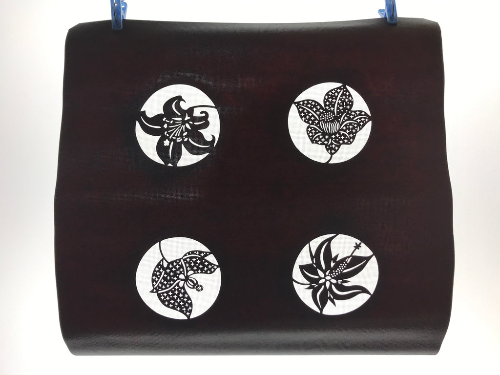 Antique Japanese Katagami Kimono Paper Stencil Katazome Lily Flowers 4Y461