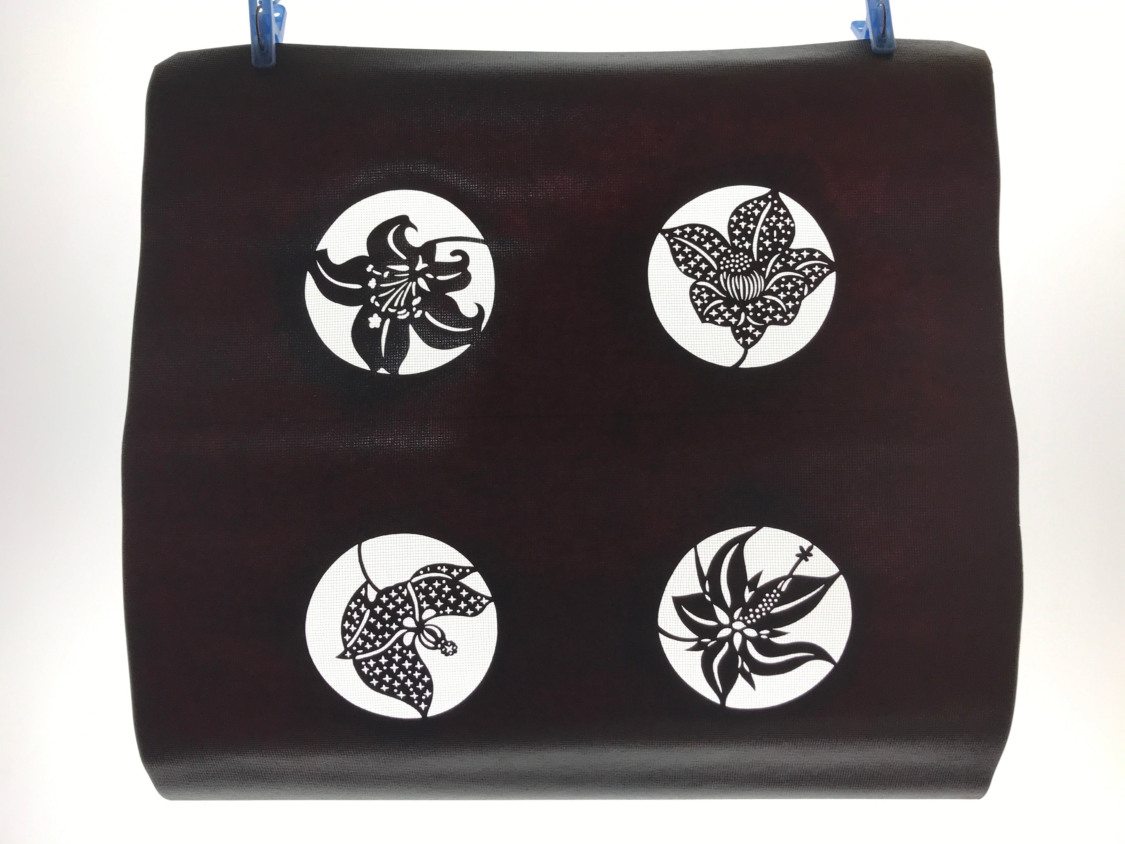 Antique Japanese Katagami Kimono Paper Stencil Katazome Lily Flowers 4Y461