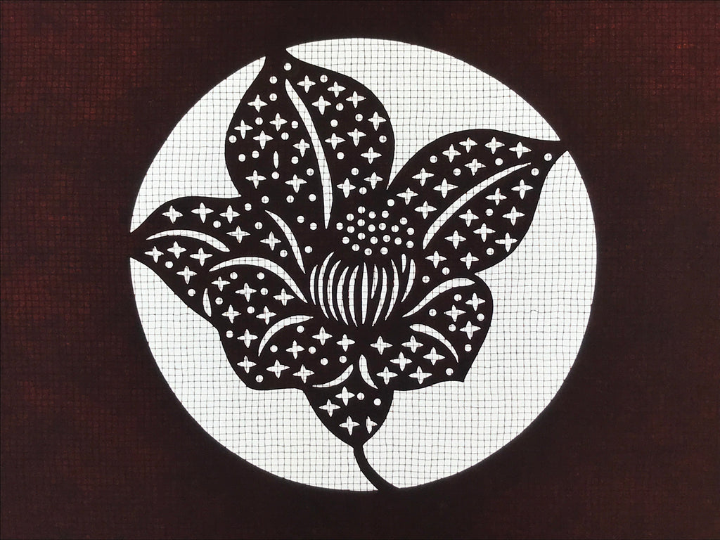 Antique Japanese Katagami Kimono Paper Stencil Katazome Lily Flowers 4Y461
