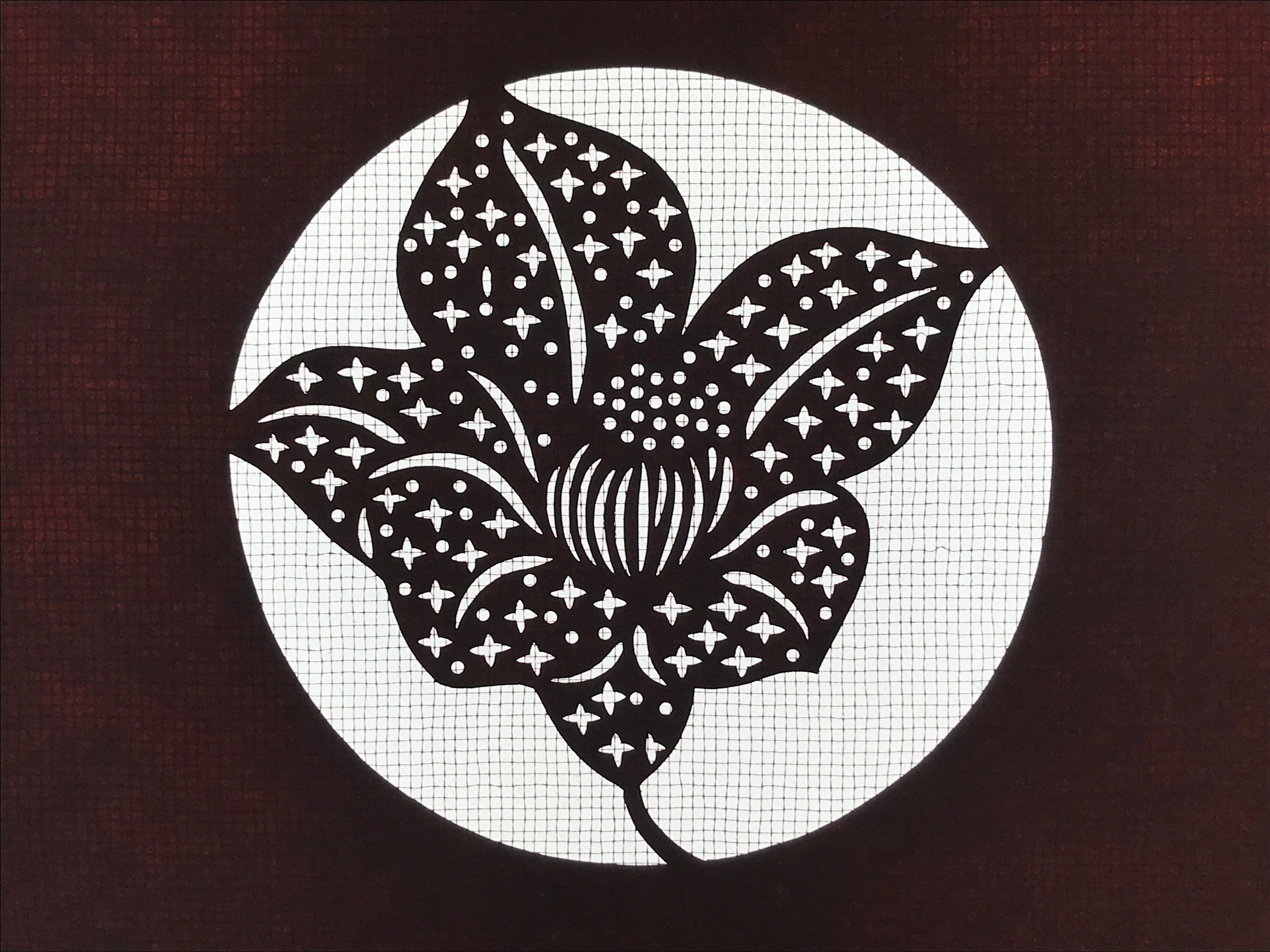 Antique Japanese Katagami Kimono Paper Stencil Katazome Lily Flowers 4Y461